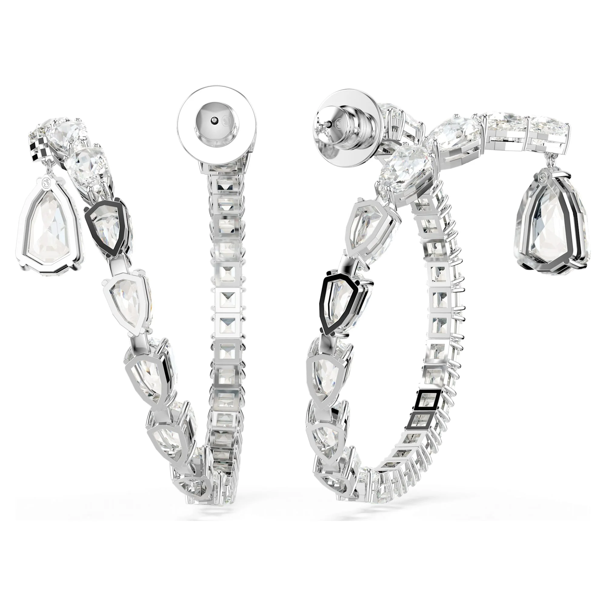 Matrix hoop earrings Mixed cuts, White, Rhodium plated - Image 4