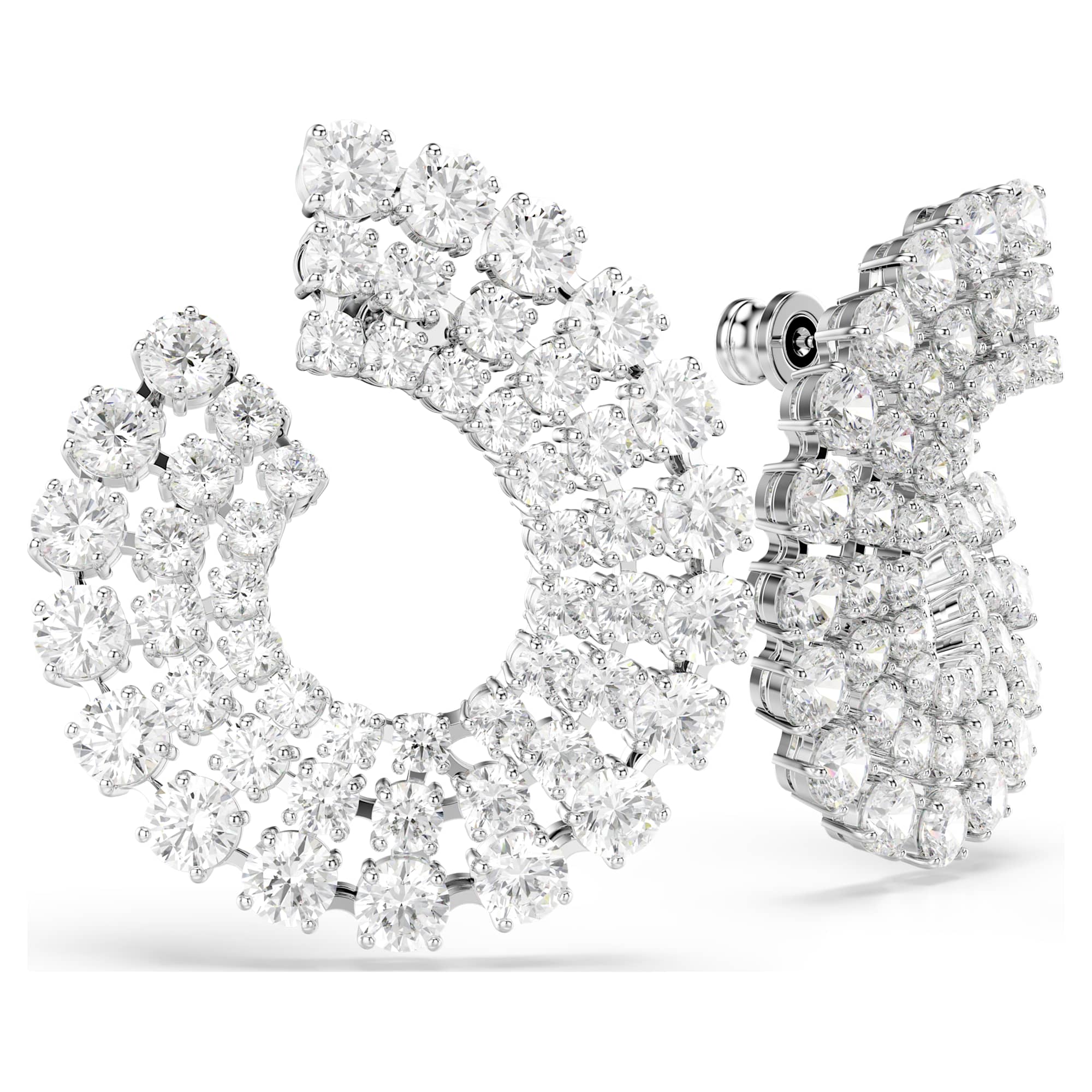 Matrix hoop earrings Mixed round cuts, White, Rhodium plated - Image 3