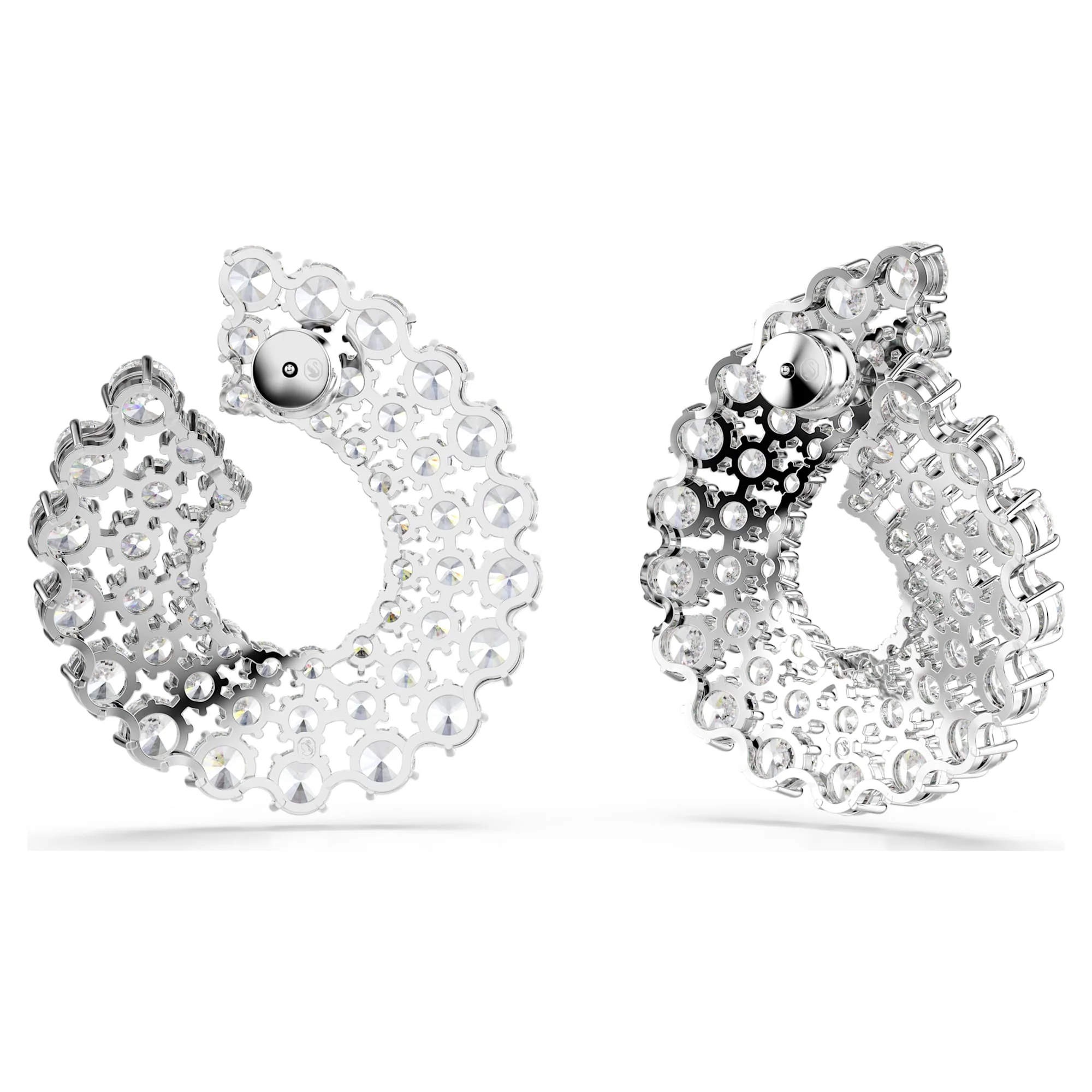 Matrix hoop earrings Mixed round cuts, White, Rhodium plated - Image 4