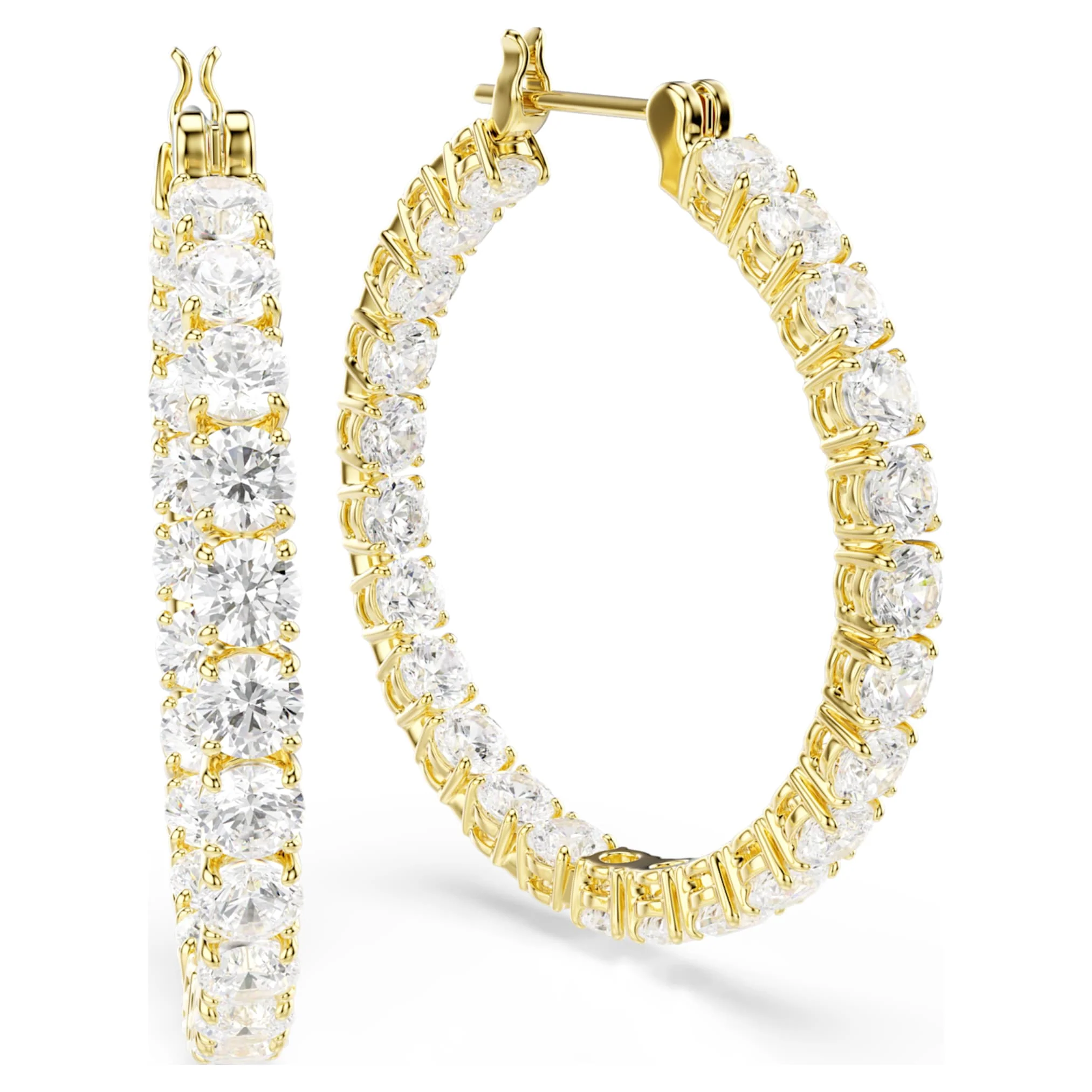 Matrix hoop earrings Round cut, White, Gold-tone plated - Image 3