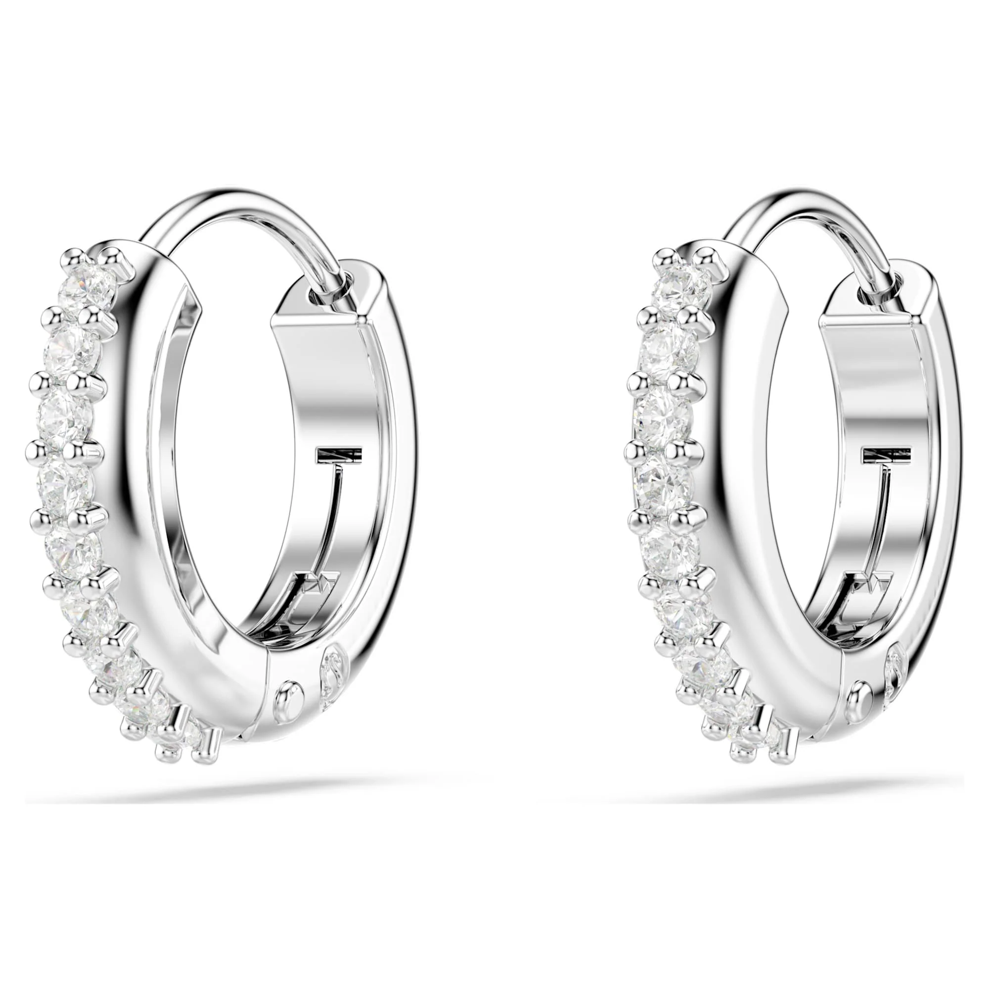 Matrix hoop earrings Round cut, White, Rhodium plated - Image 3