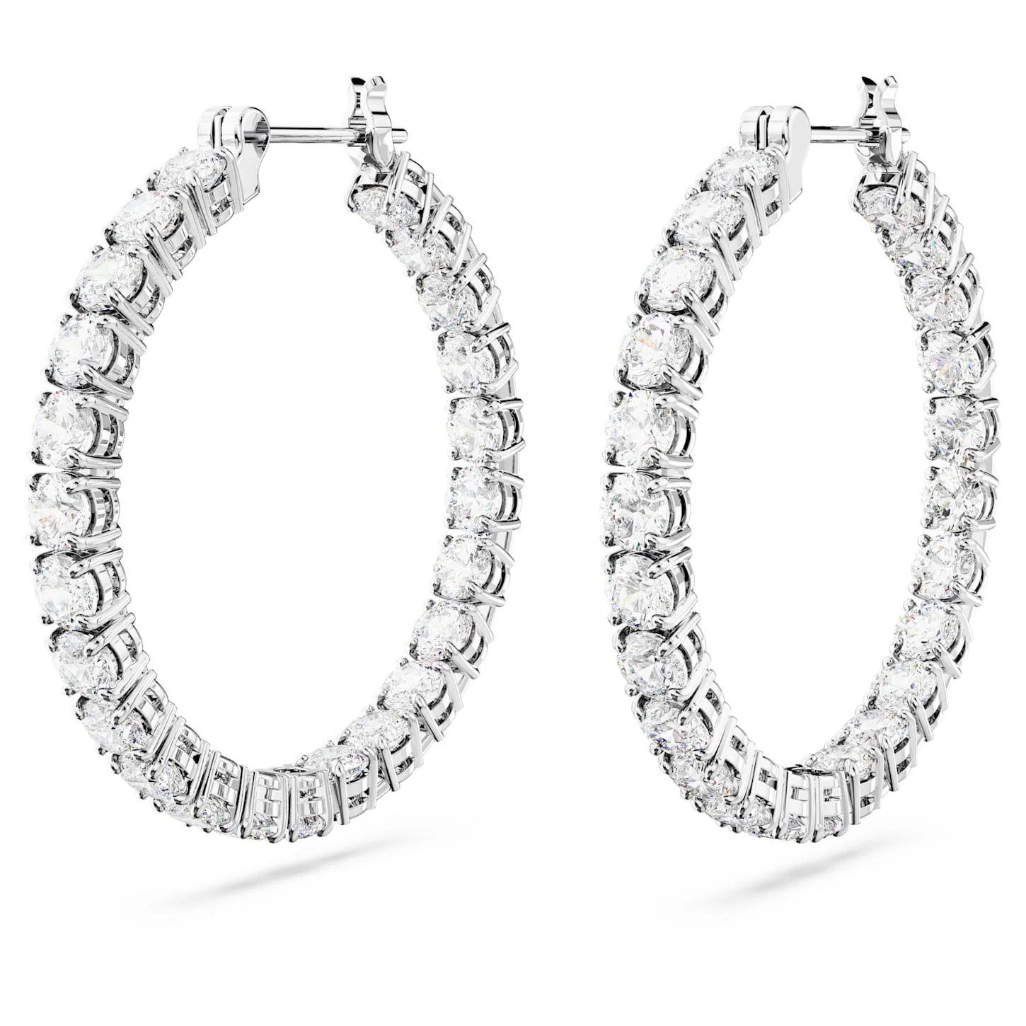 Matrix hoop earrings Round cut, White, Rhodium plated - Image 3