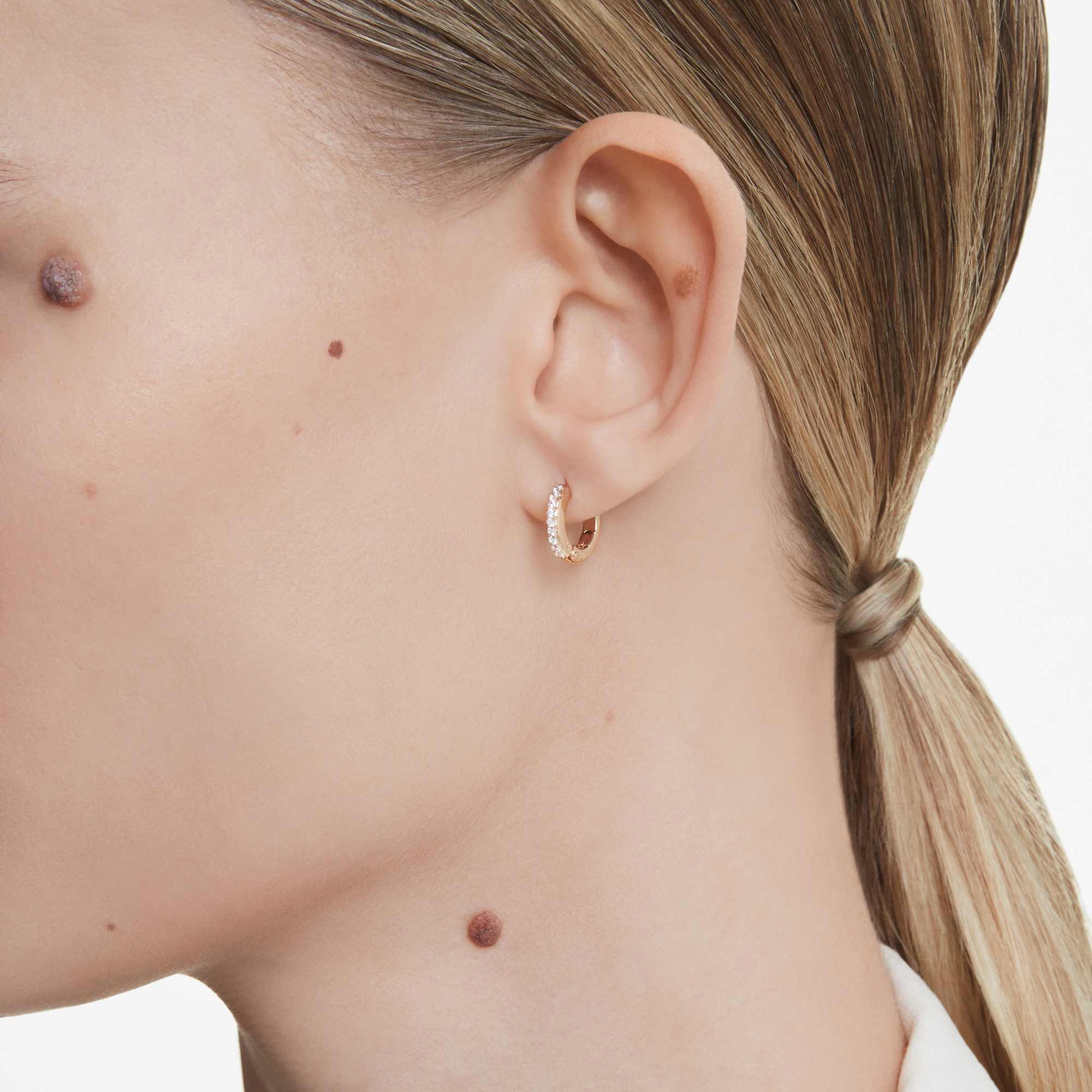 Matrix hoop earrings Round cut, White, Rose gold-tone plated - Image 5