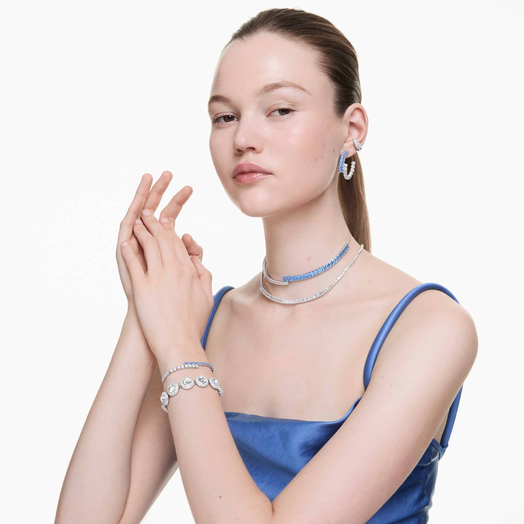 Matrix necklace Baguette cut, White, Rhodium plated - Image 7