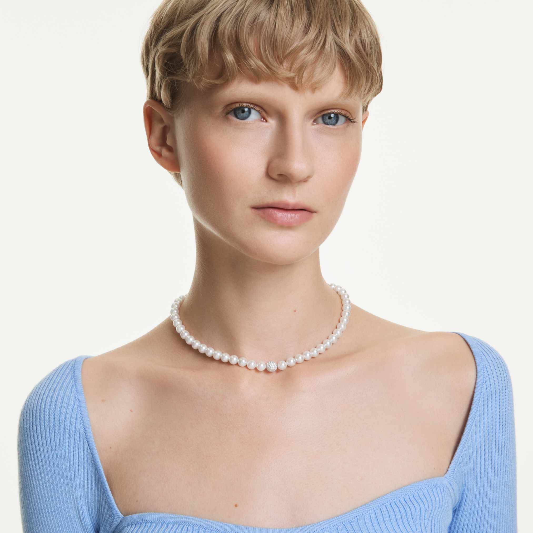 Matrix necklace Crystal pearl, White, Rhodium plated - Image 6