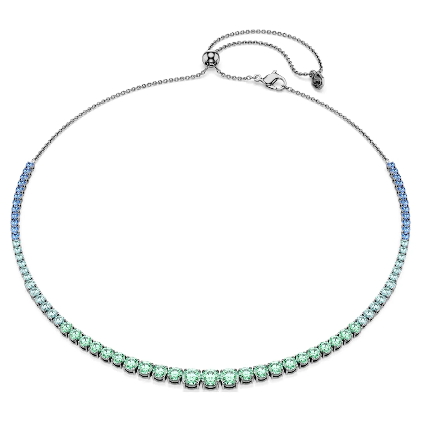 Matrix necklace Gradient of round cuts, Multicolored, Ruthenium plated