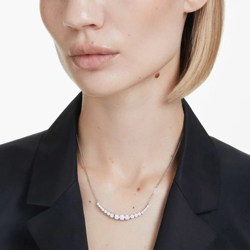 Matrix necklace Gradient of round cuts, White, Rhodium plated - Image 5