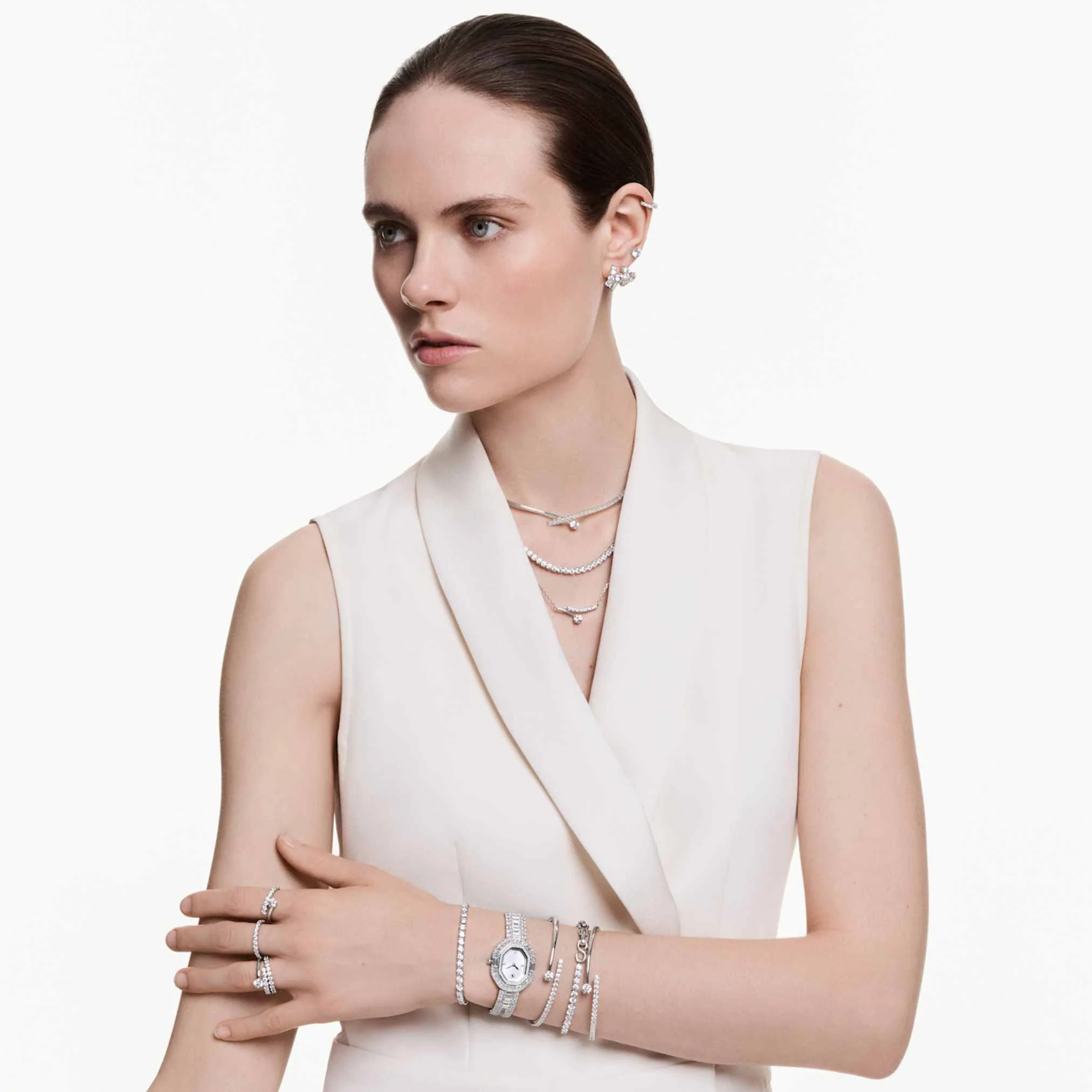 Matrix necklace Round cut, White, Rhodium plated - Image 6