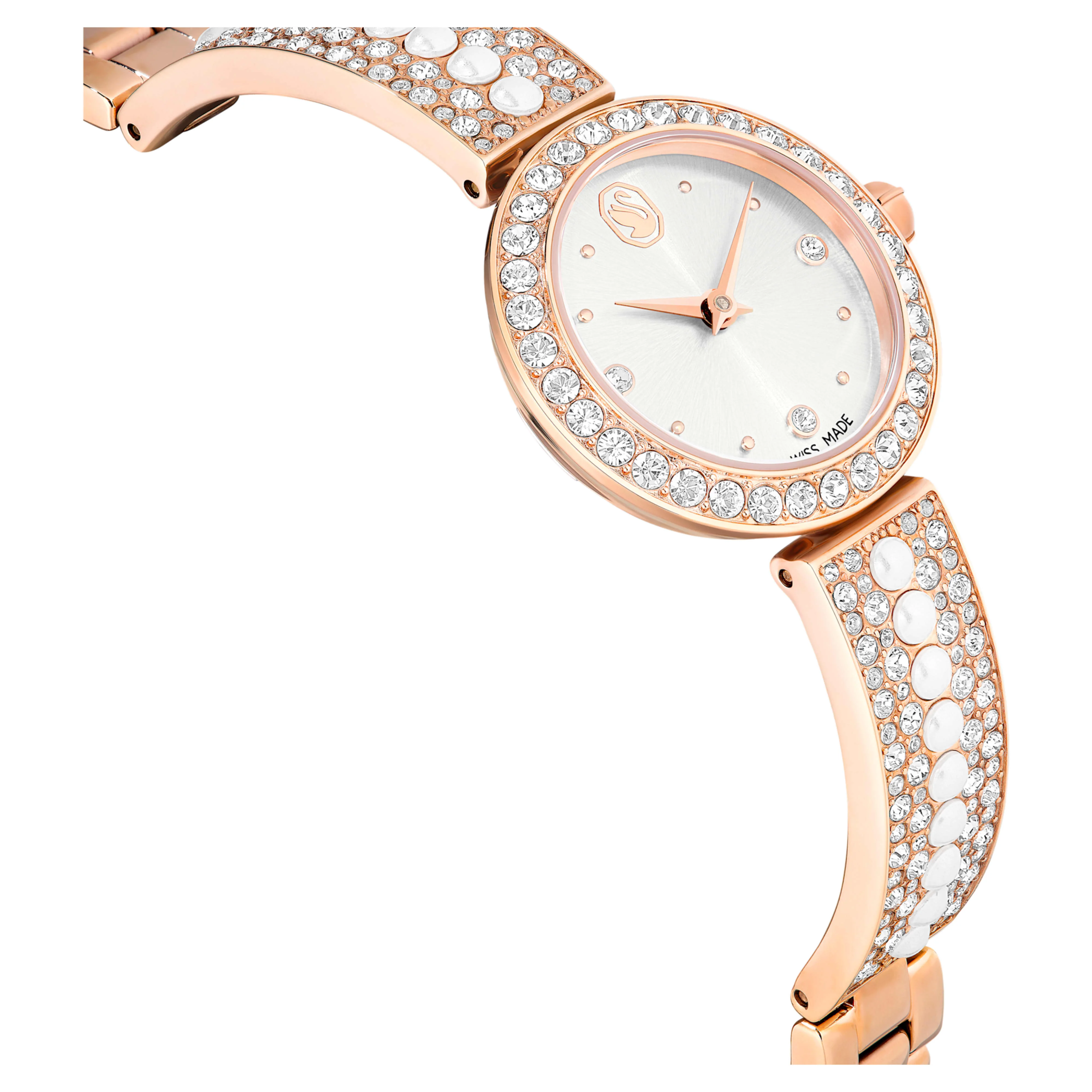 Matrix pearl bangle bangle watch Swiss Made, Crystal bracelet, White, Rose gold-tone finish - Image 5
