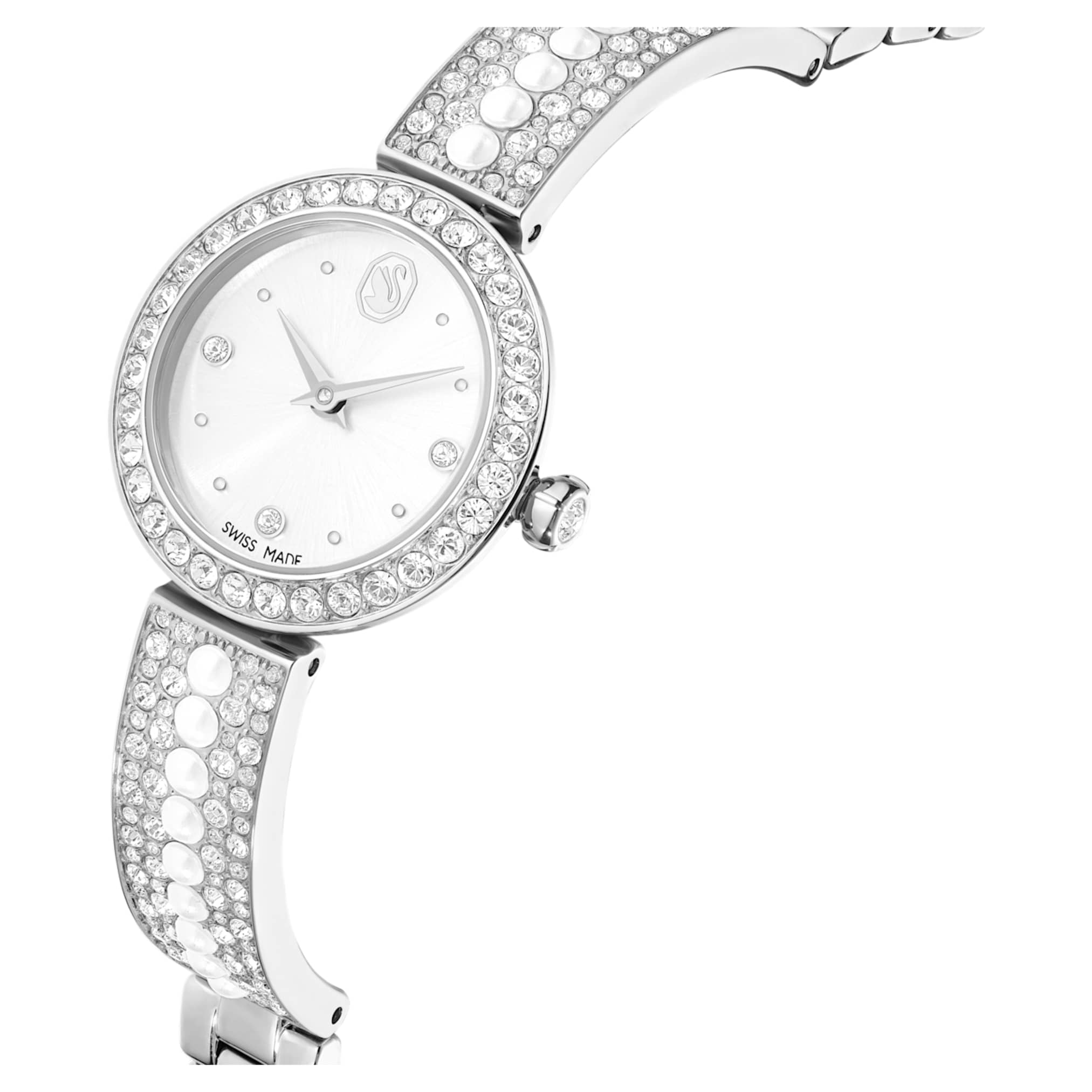 Matrix pearl bangle watch Swiss Made, Crystal bracelet, White, Stainless steel - Image 4