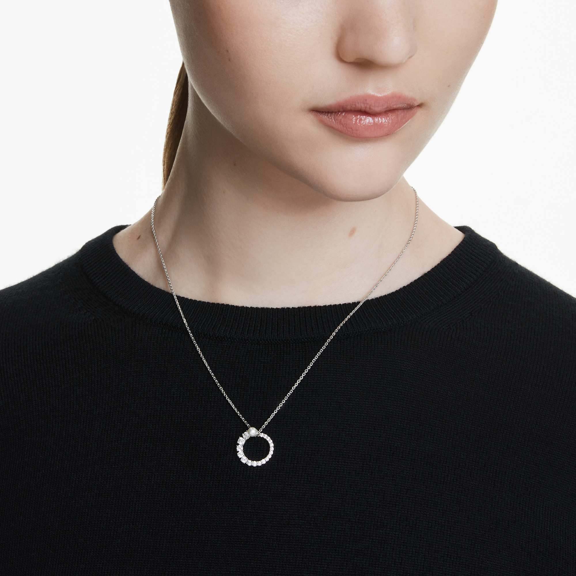 Matrix pendant Crystal pearl, Round cut, White, Rhodium plated - Image 5