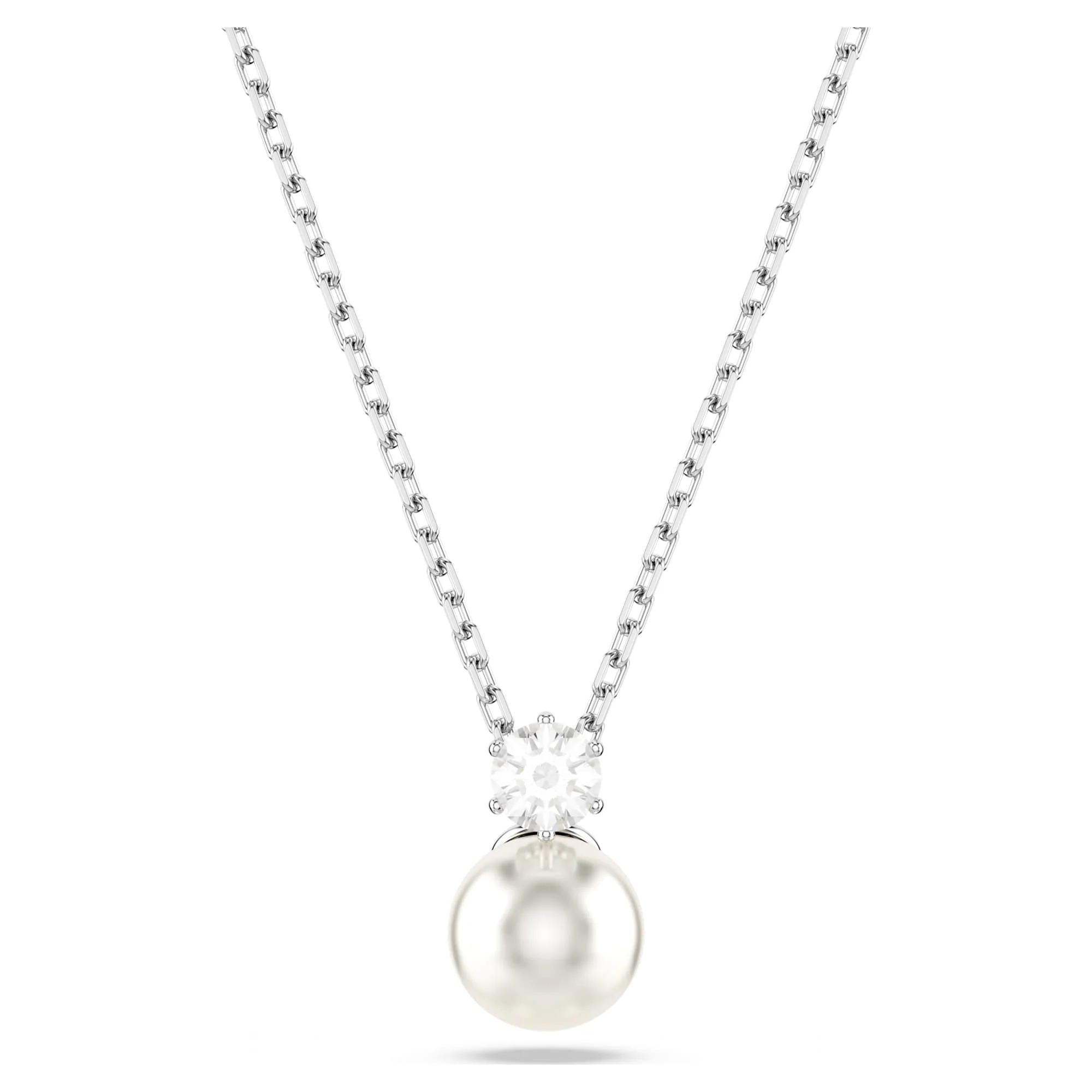 Matrix pendant Crystal pearl, Round cut, White, Rhodium plated