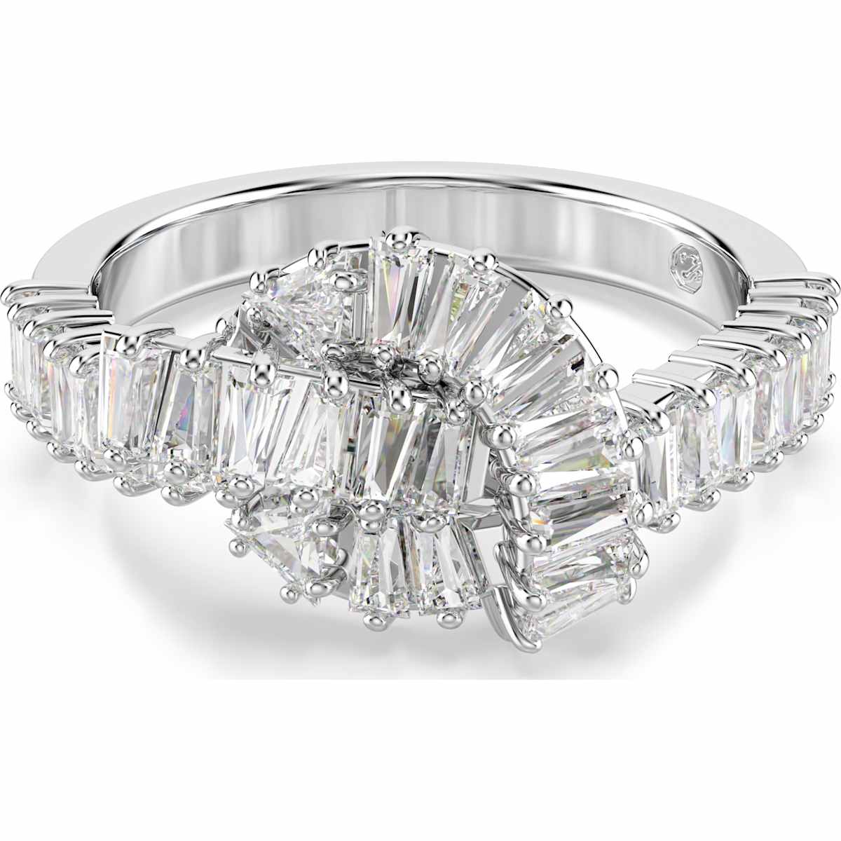 Matrix ring, Baguette cut, Knot, White, Rhodium plated