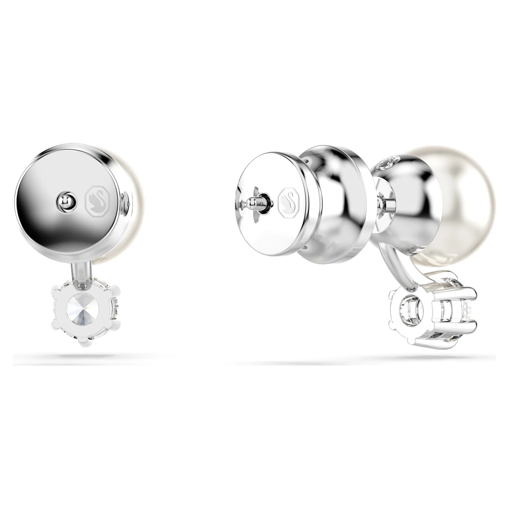 Matrix stud earrings Crystal pearl, Round cut, White, Rhodium plated - Image 4