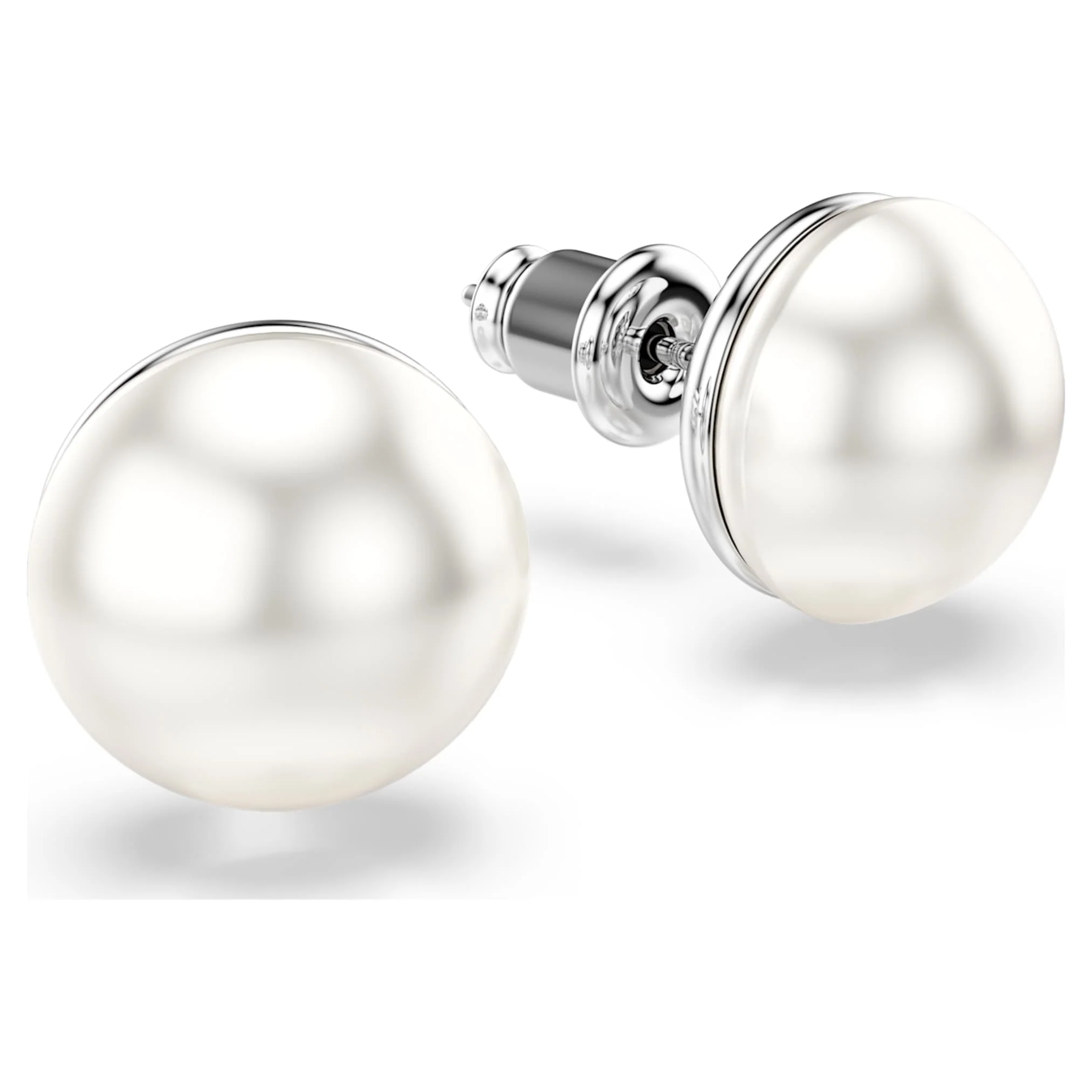 Matrix stud earrings Crystal pearl, White, Rhodium plated - Image 3
