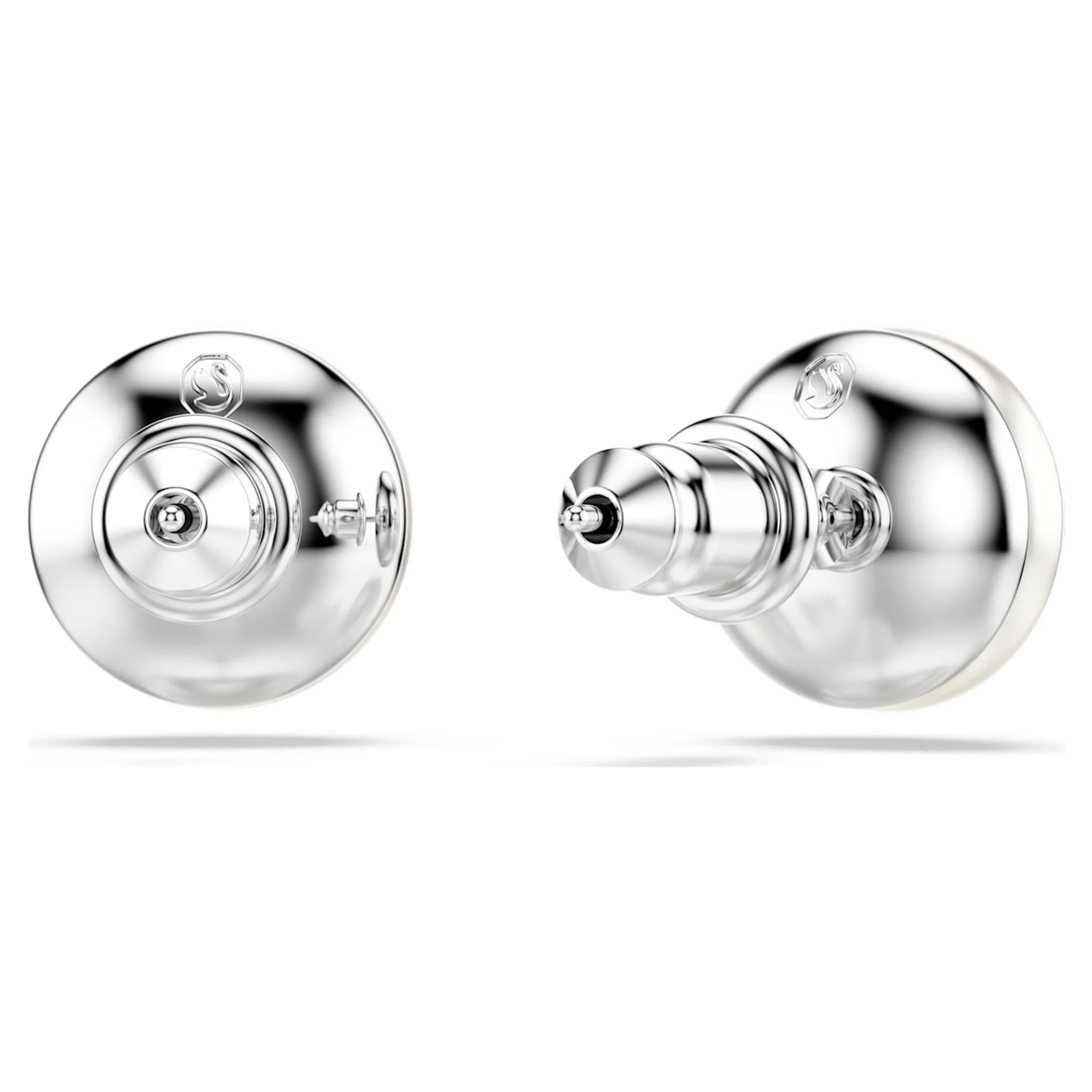 Matrix stud earrings Crystal pearl, White, Rhodium plated - Image 4