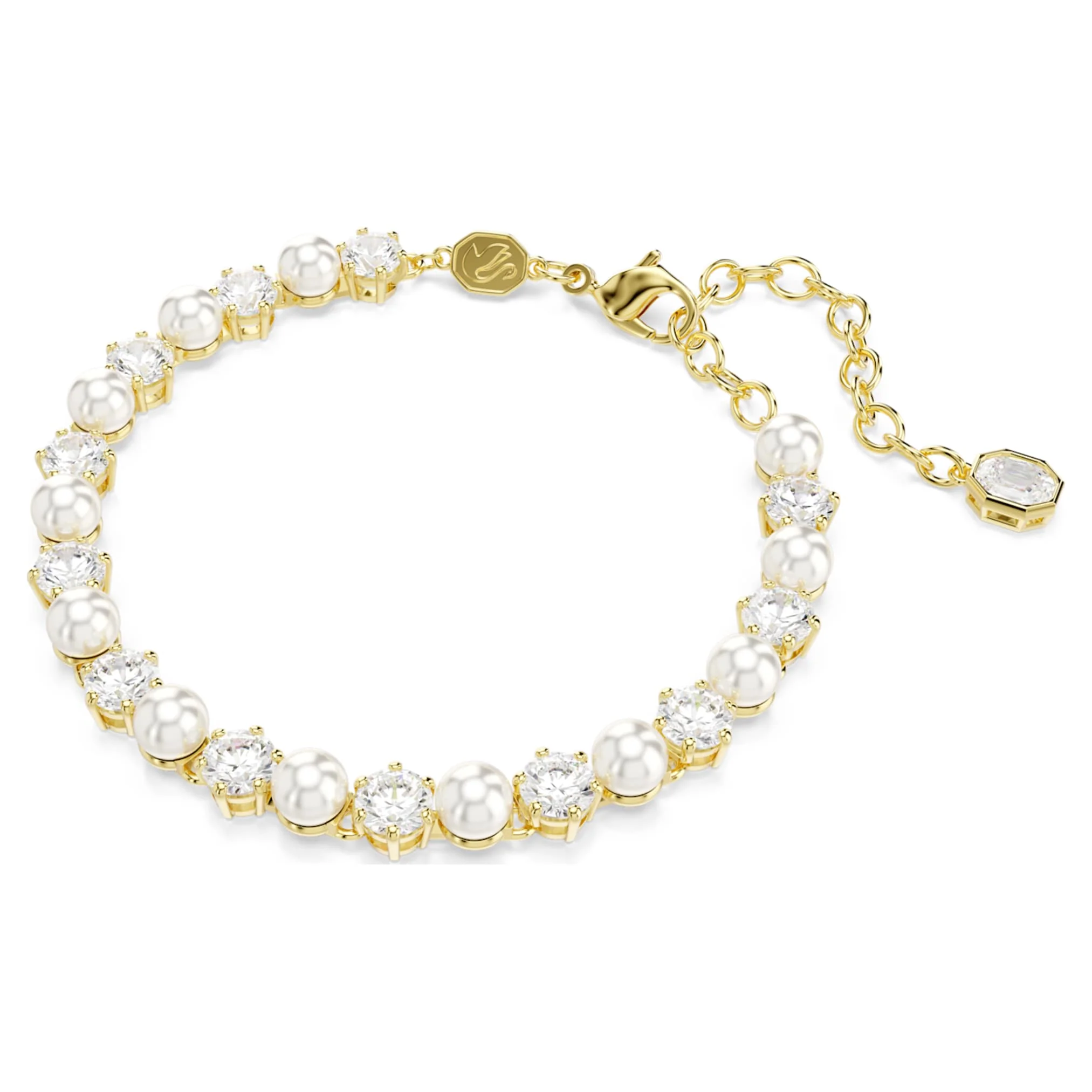 Matrix Tennis bracelet Crystal pearl, Round cut, White, Gold-tone plated - Image 2