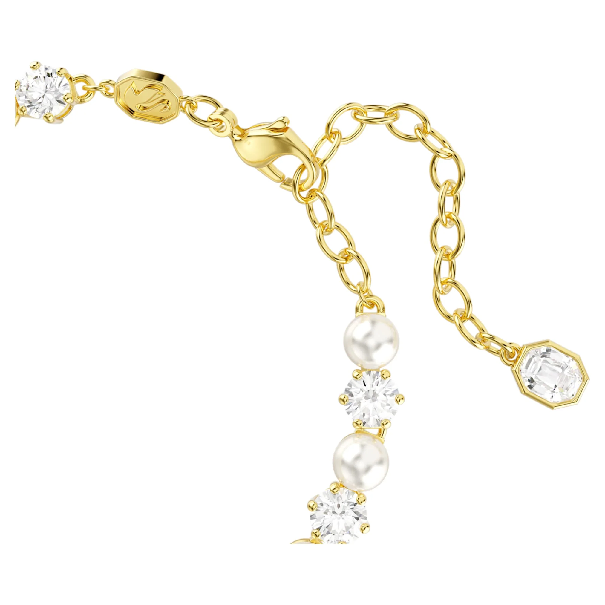 Matrix Tennis bracelet Crystal pearl, Round cut, White, Gold-tone plated - Image 3