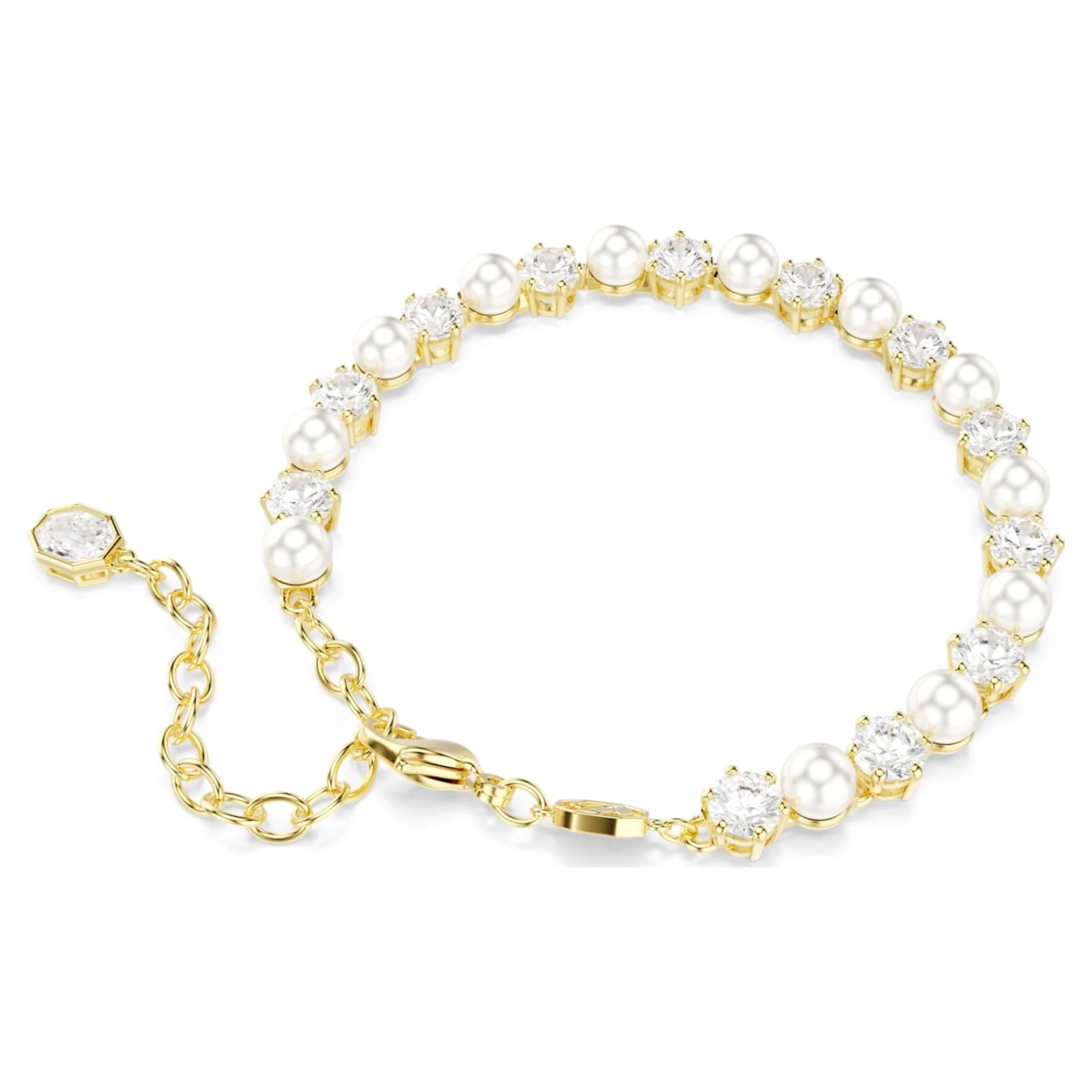 Matrix Tennis bracelet Crystal pearl, Round cut, White, Gold-tone plated - Image 5