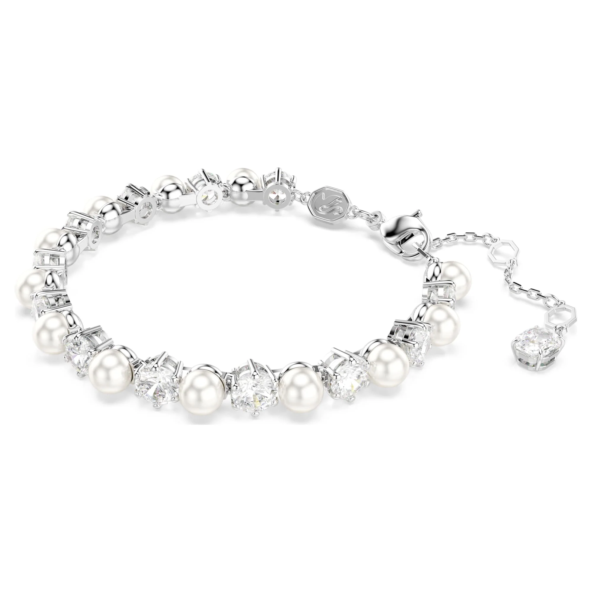 Matrix Tennis bracelet Crystal pearl, Round cut, White, Rhodium plated - Image 2