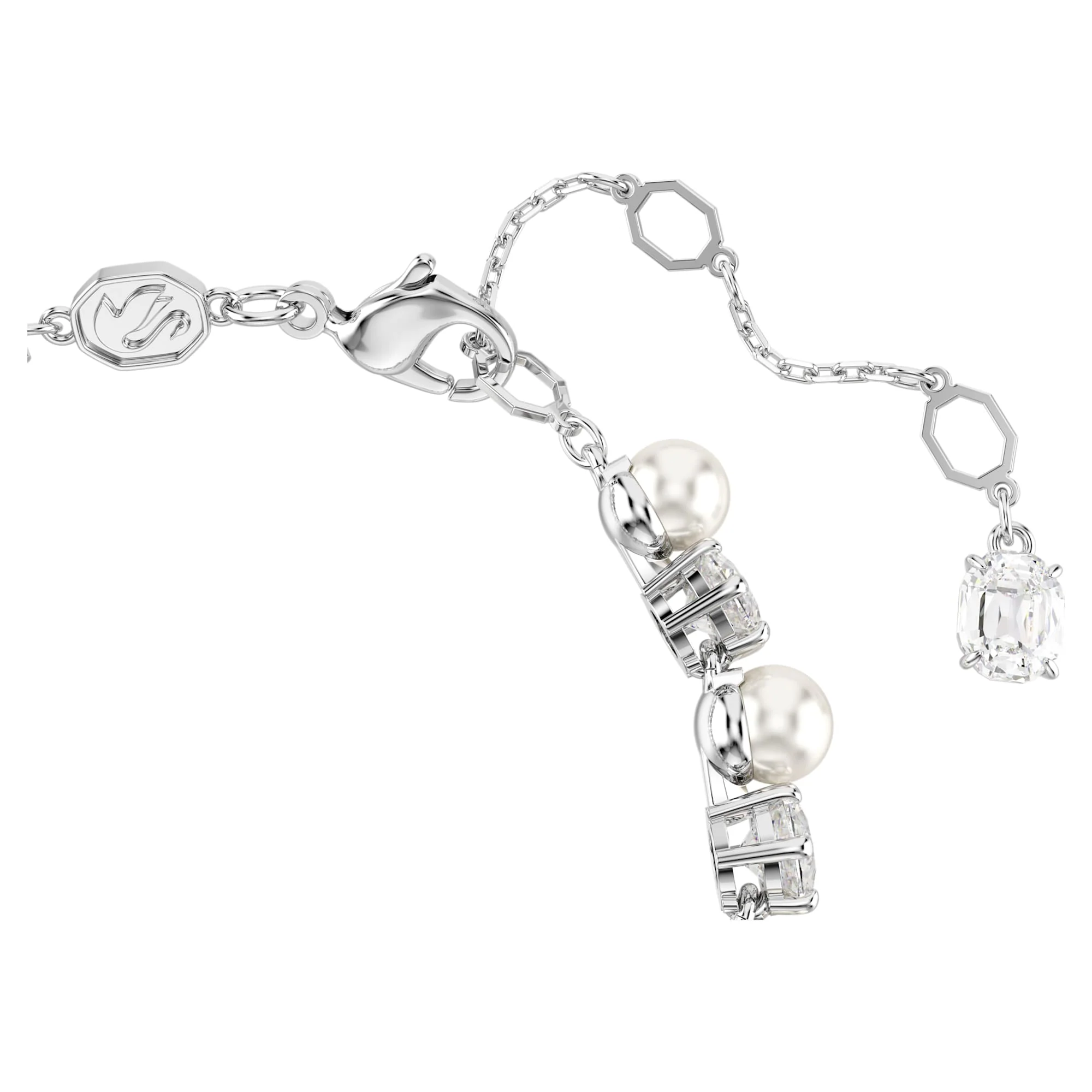 Matrix Tennis bracelet Crystal pearl, Round cut, White, Rhodium plated - Image 3