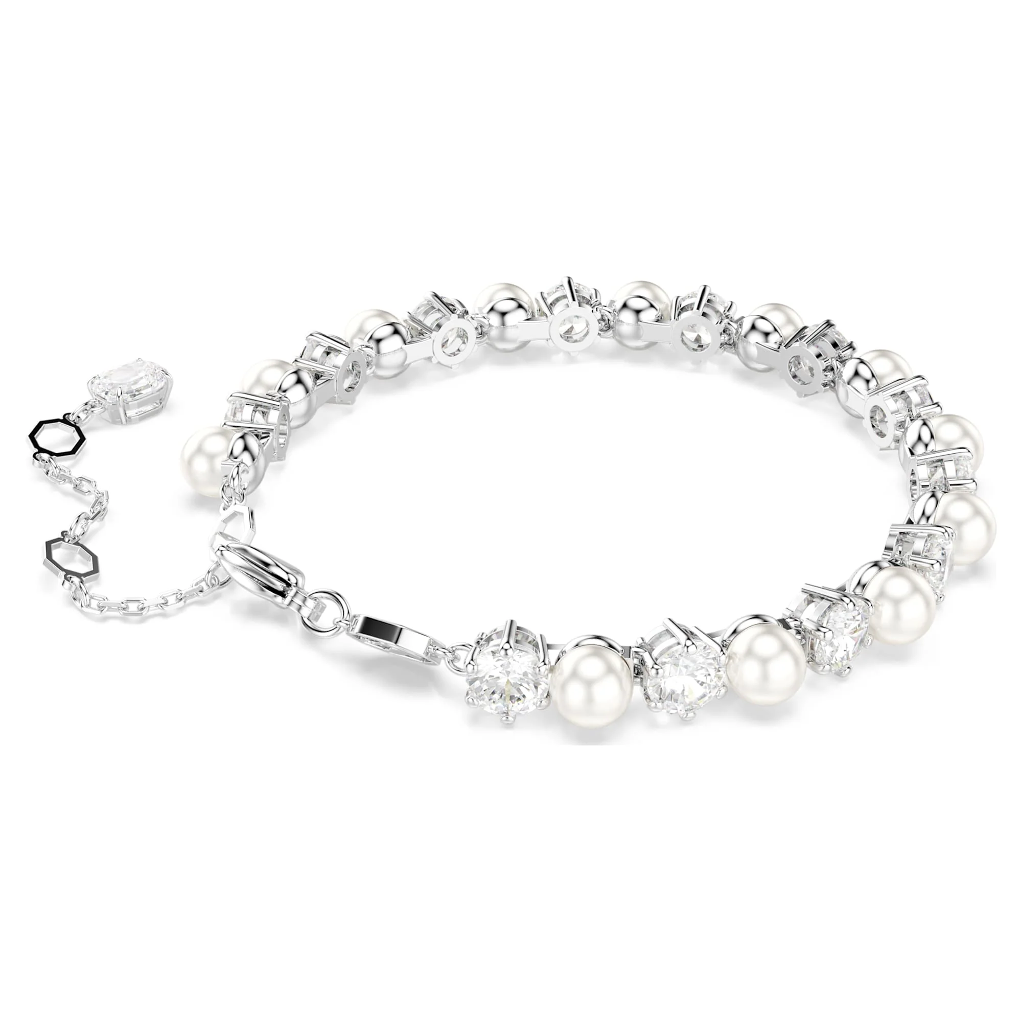 Matrix Tennis bracelet Crystal pearl, Round cut, White, Rhodium plated - Image 4