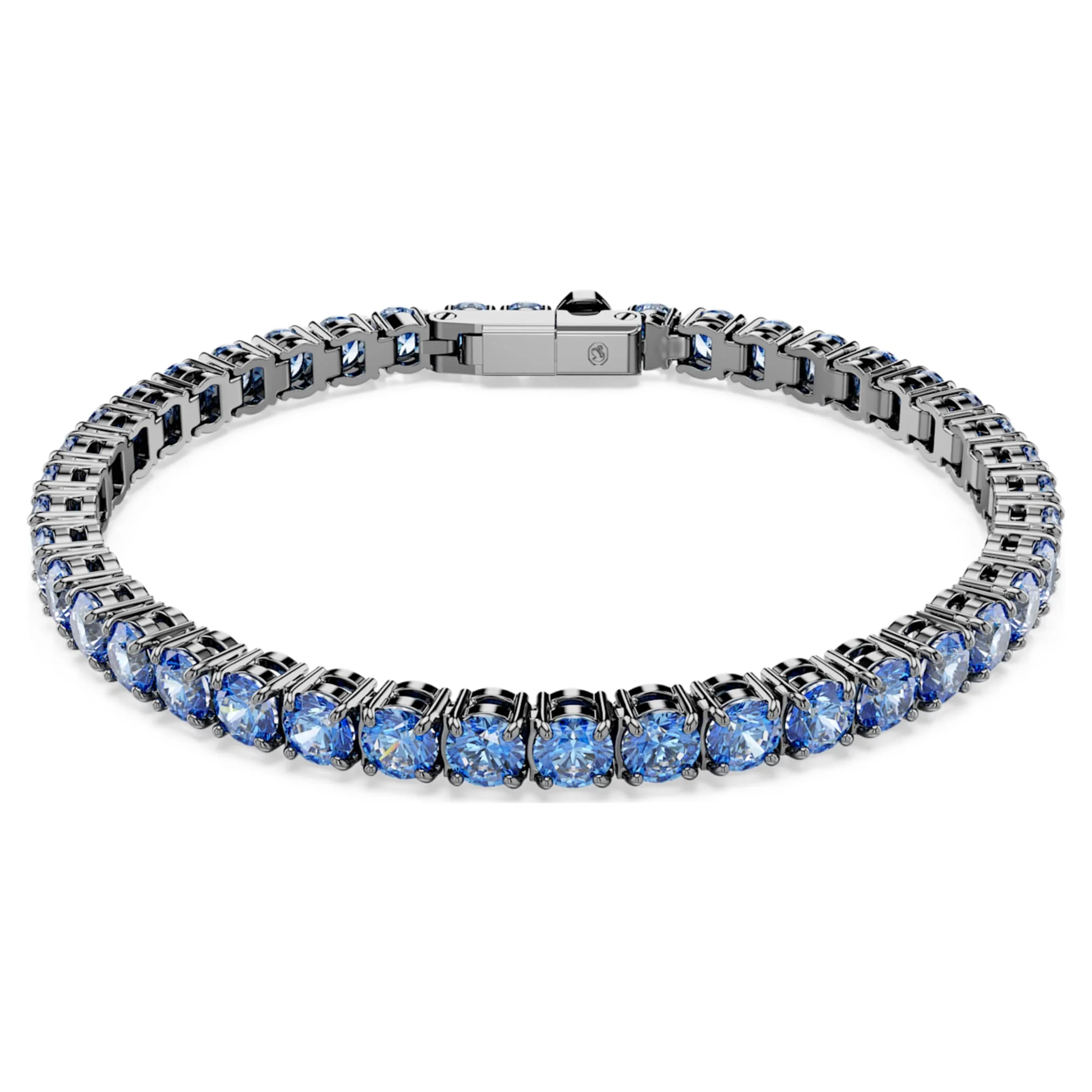 Matrix Tennis bracelet Round cut, Blue, Ruthenium plated