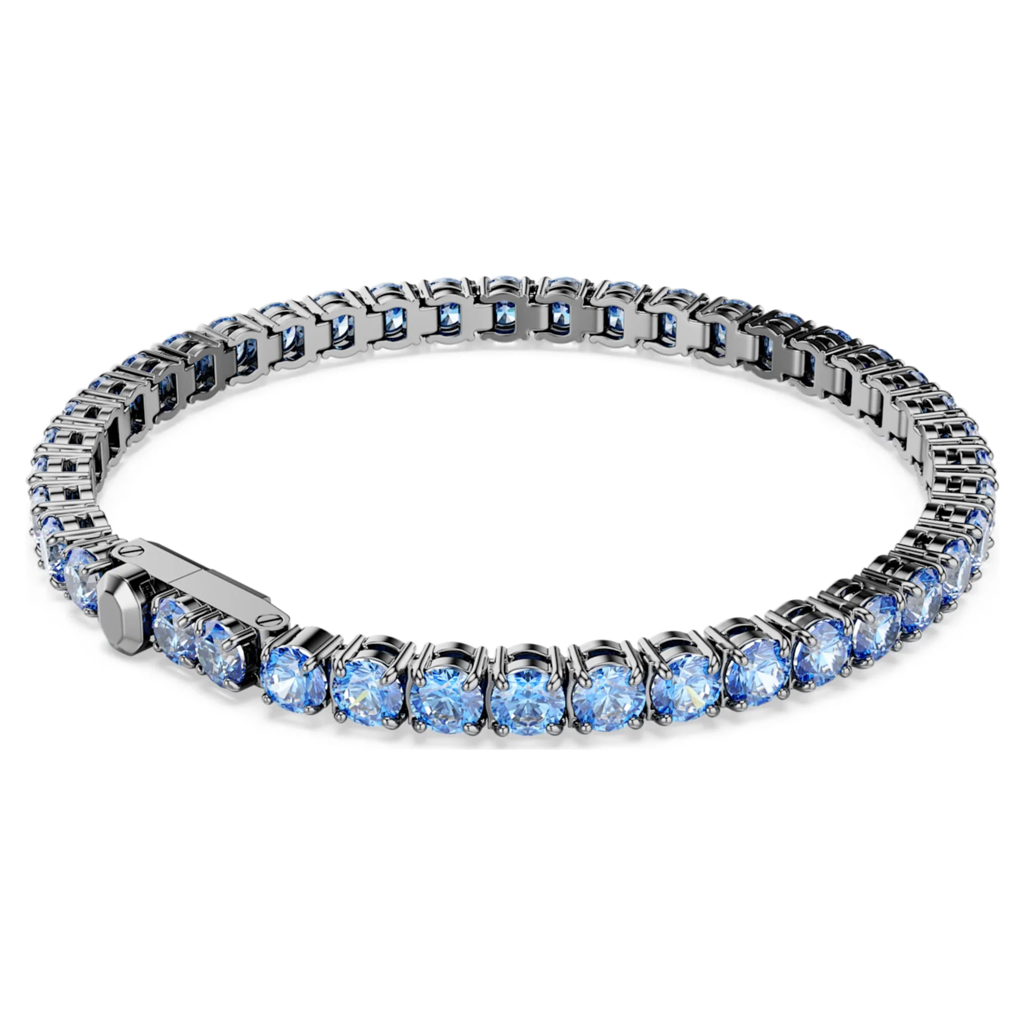 Matrix Tennis bracelet Round cut, Blue, Ruthenium plated - Image 5