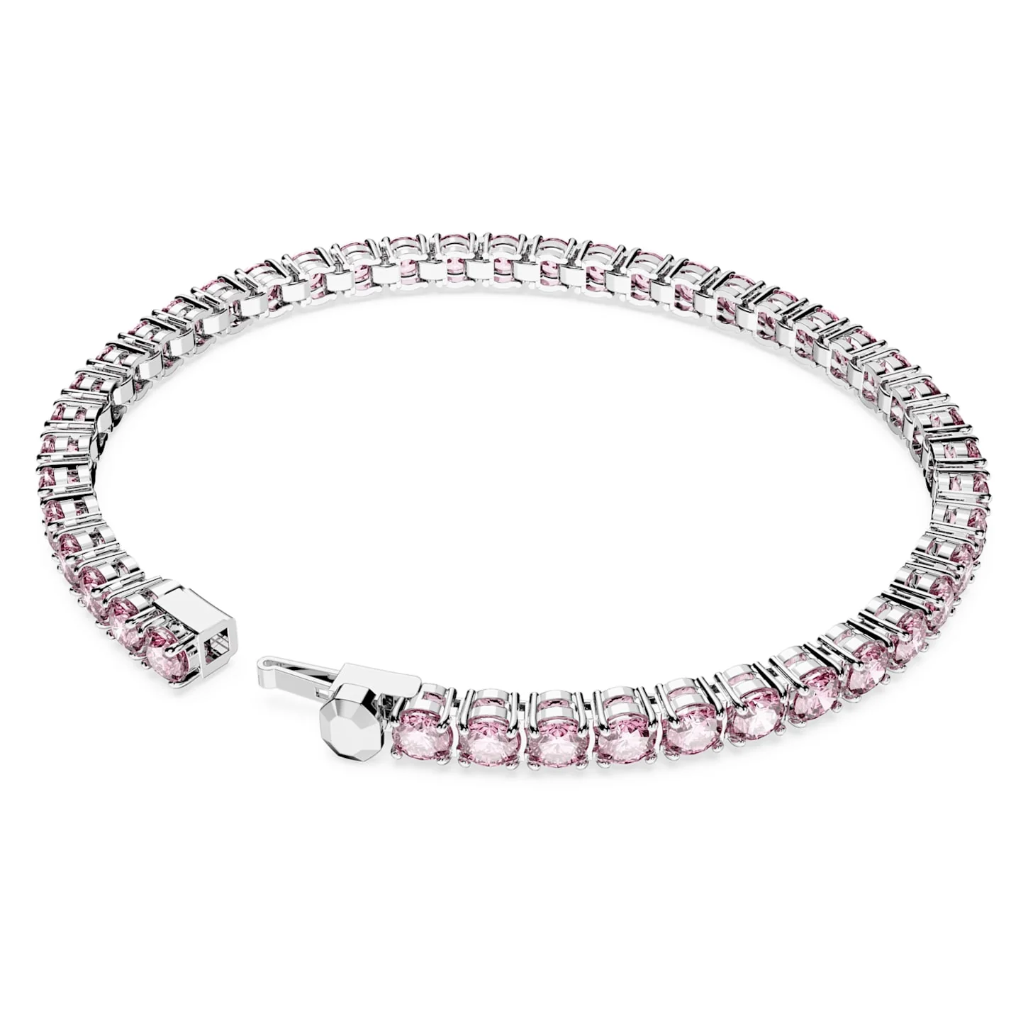 Matrix Tennis bracelet Round cut, Pink, Rhodium plated - Image 4