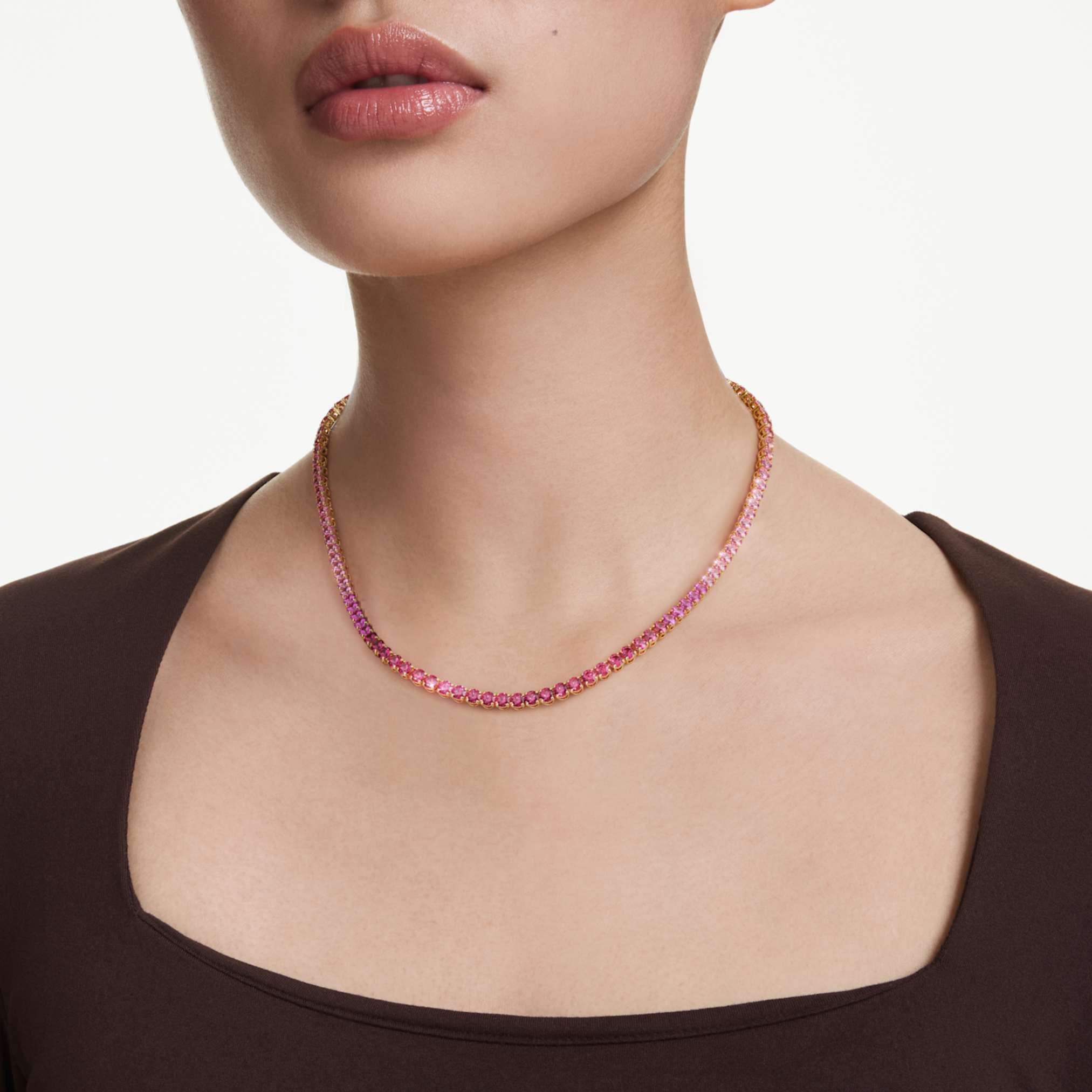 Matrix Tennis necklace Round cut, Pink, Gold-tone plated - Image 6