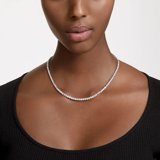 Matrix Tennis necklace Round cut, White, Rhodium plated - Image 6
