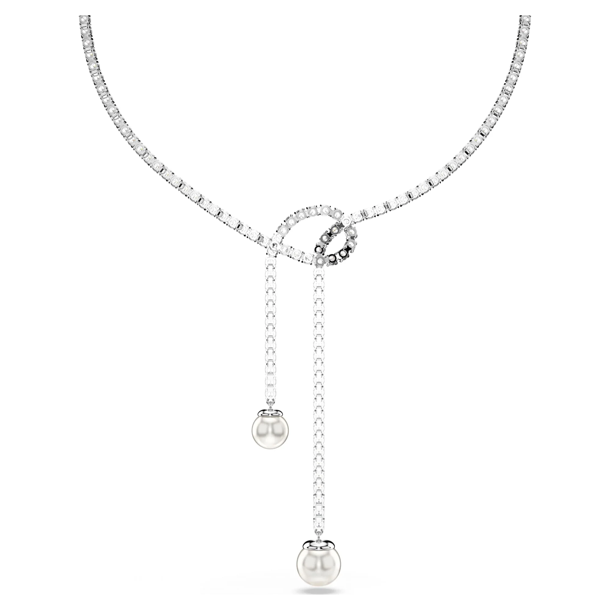 Matrix Y necklace Crystal pearl, Round cut, White, Rhodium plated - Image 4