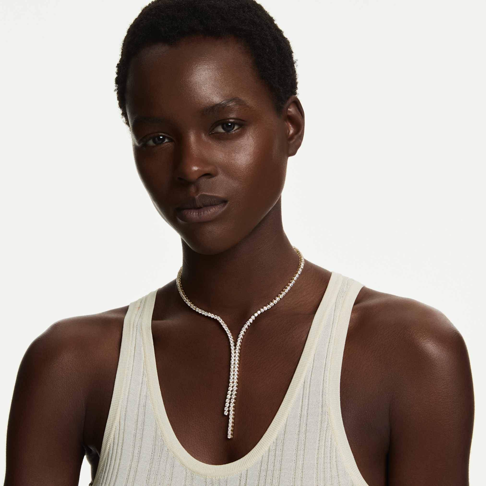 Matrix Y necklace Round cut, White, 18K gold finish - Image 6