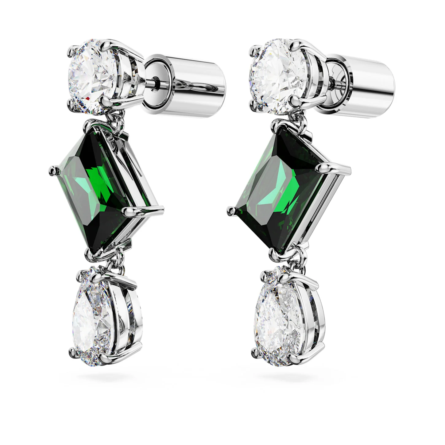 Mesmera drop earrings Mixed cuts, Green, Rhodium plated - Image 3