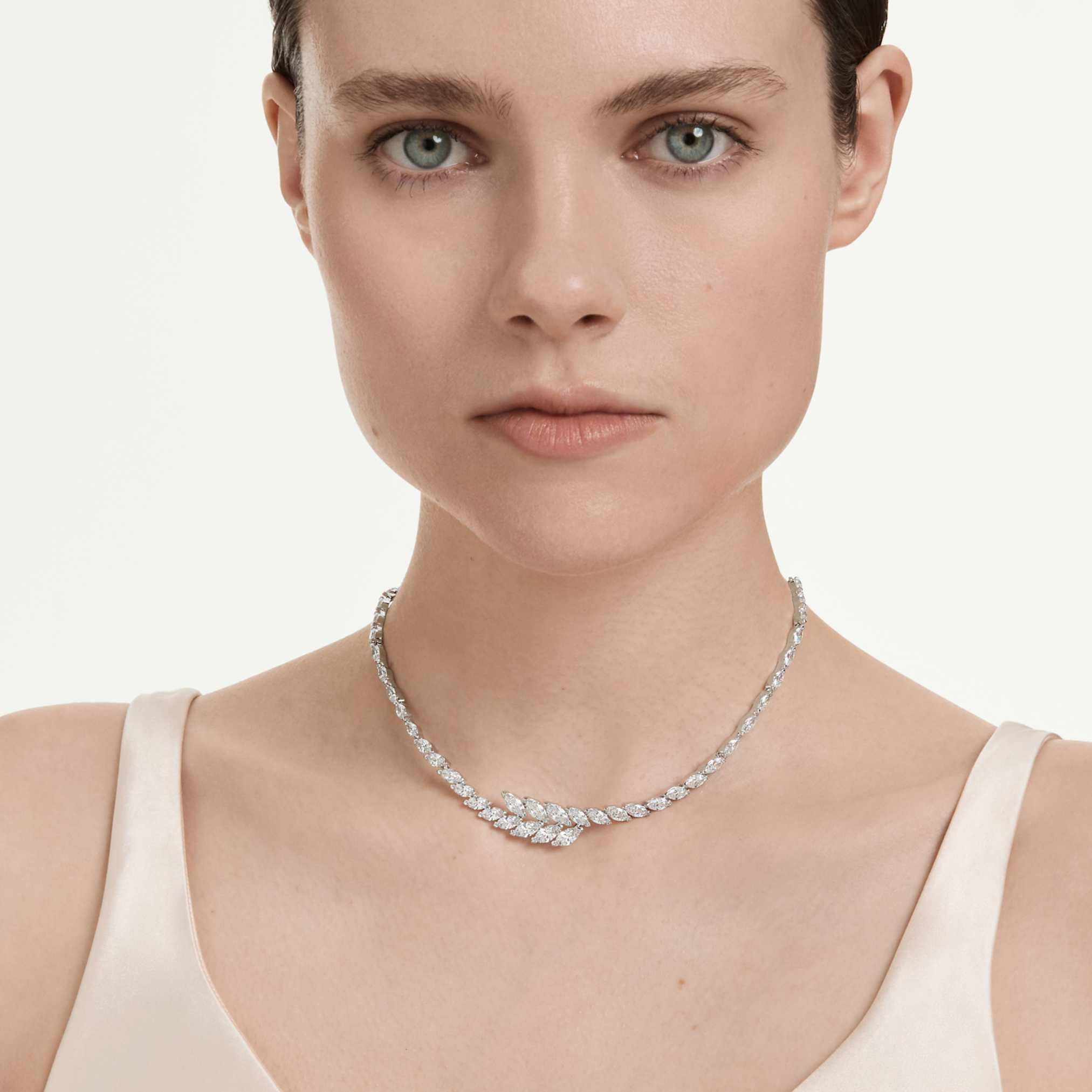 Mesmera necklace Marquise cut, White, Rhodium plated - Image 5