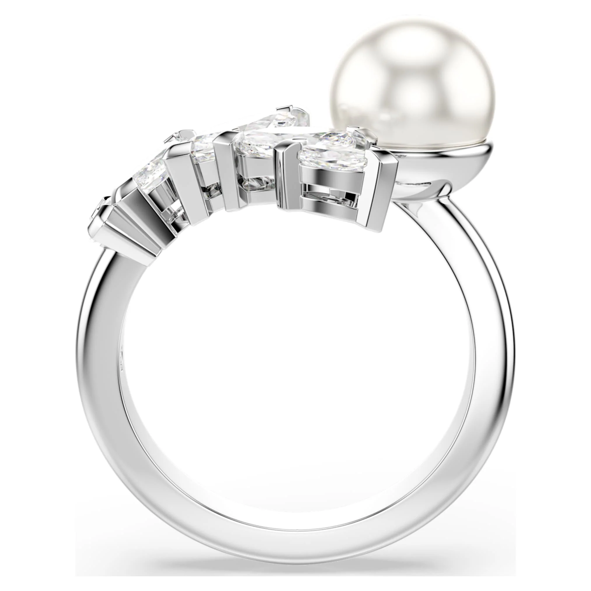 Mesmera open ring Crystal pearl, Marquise cut, White, Rhodium plated - Image 3