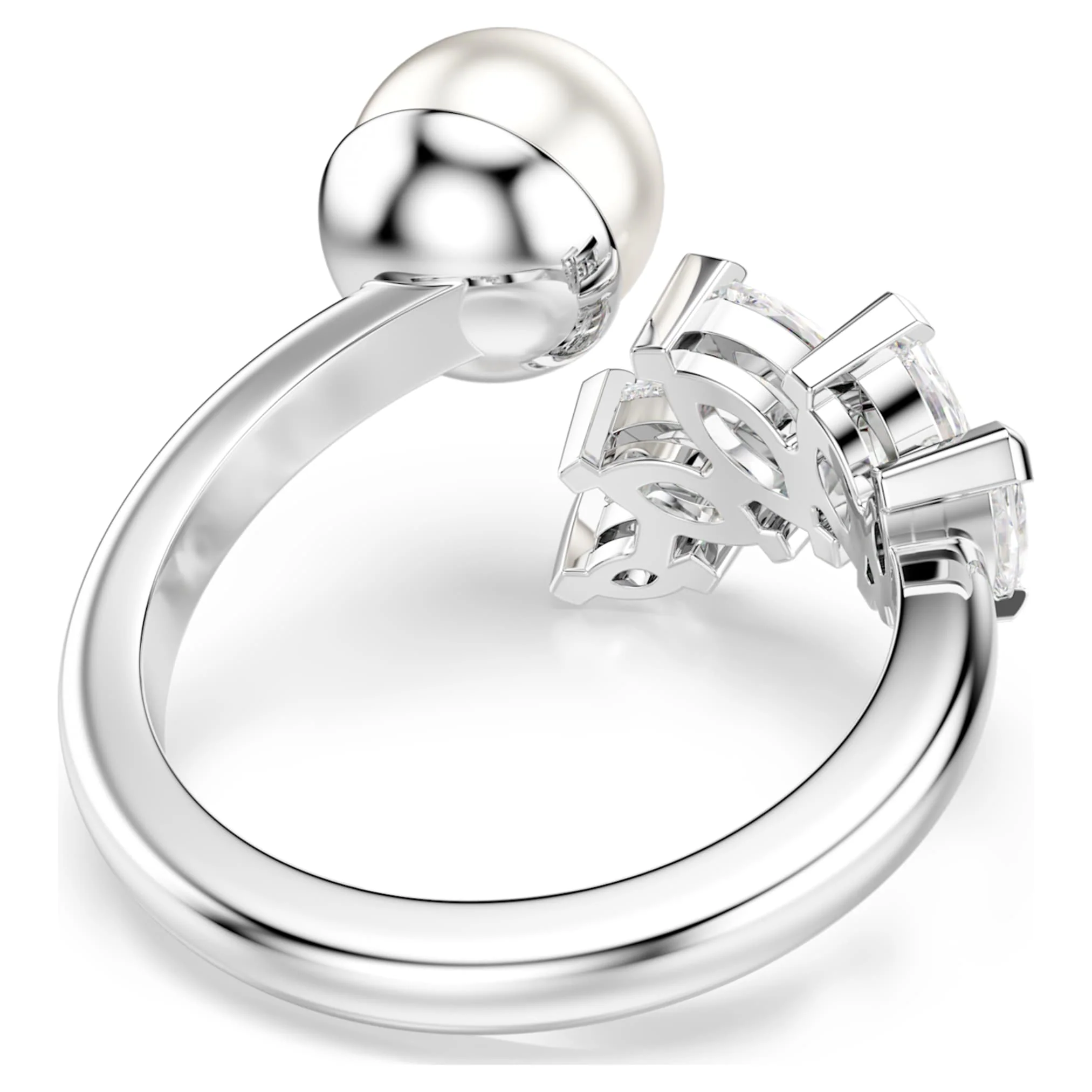 Mesmera open ring Crystal pearl, Marquise cut, White, Rhodium plated - Image 4