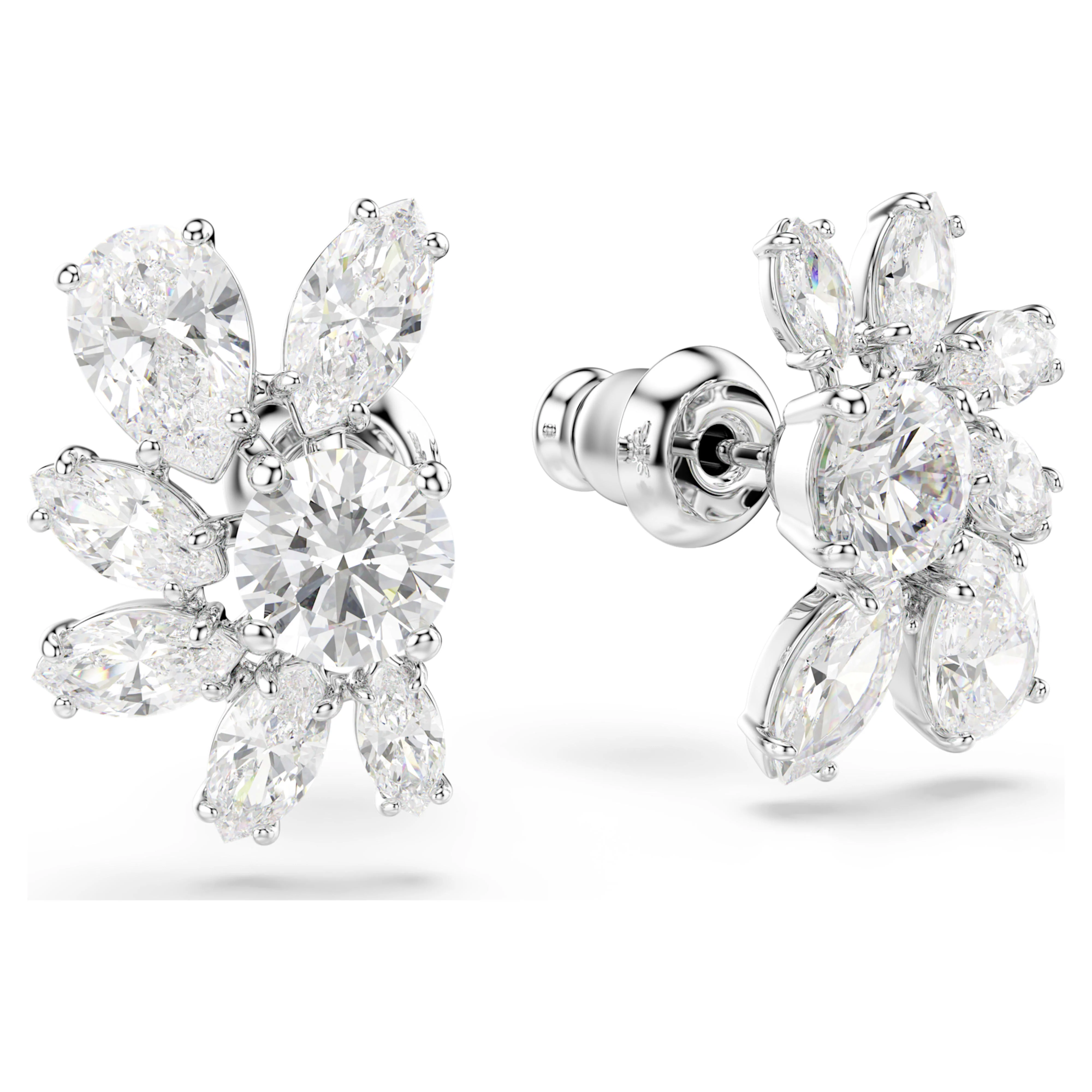 Mesmera stud earrings Mixed cuts, Flower, White, Rhodium plated - Image 3