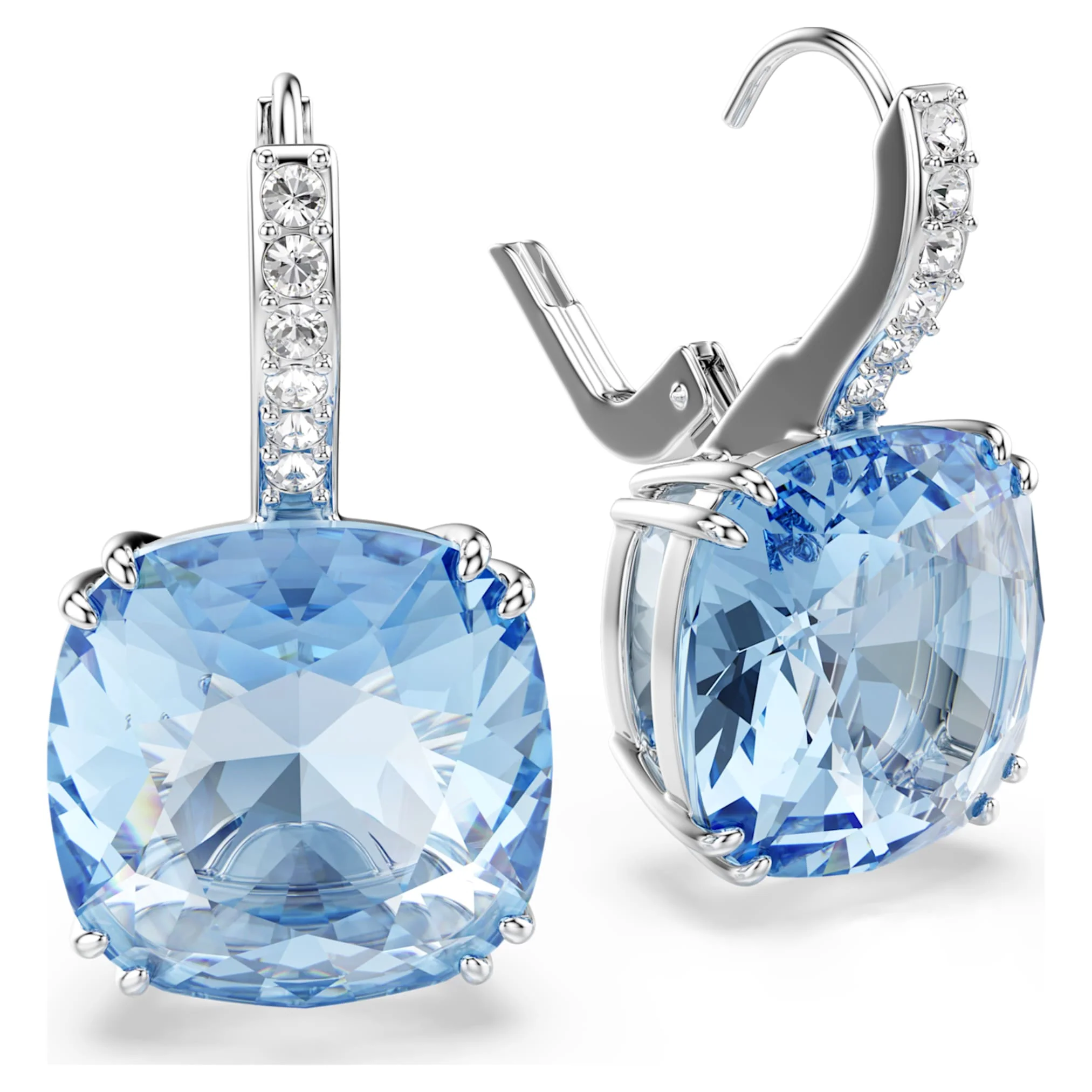 Millenia drop earrings Cushion cut, Blue, Rhodium plated - Image 3