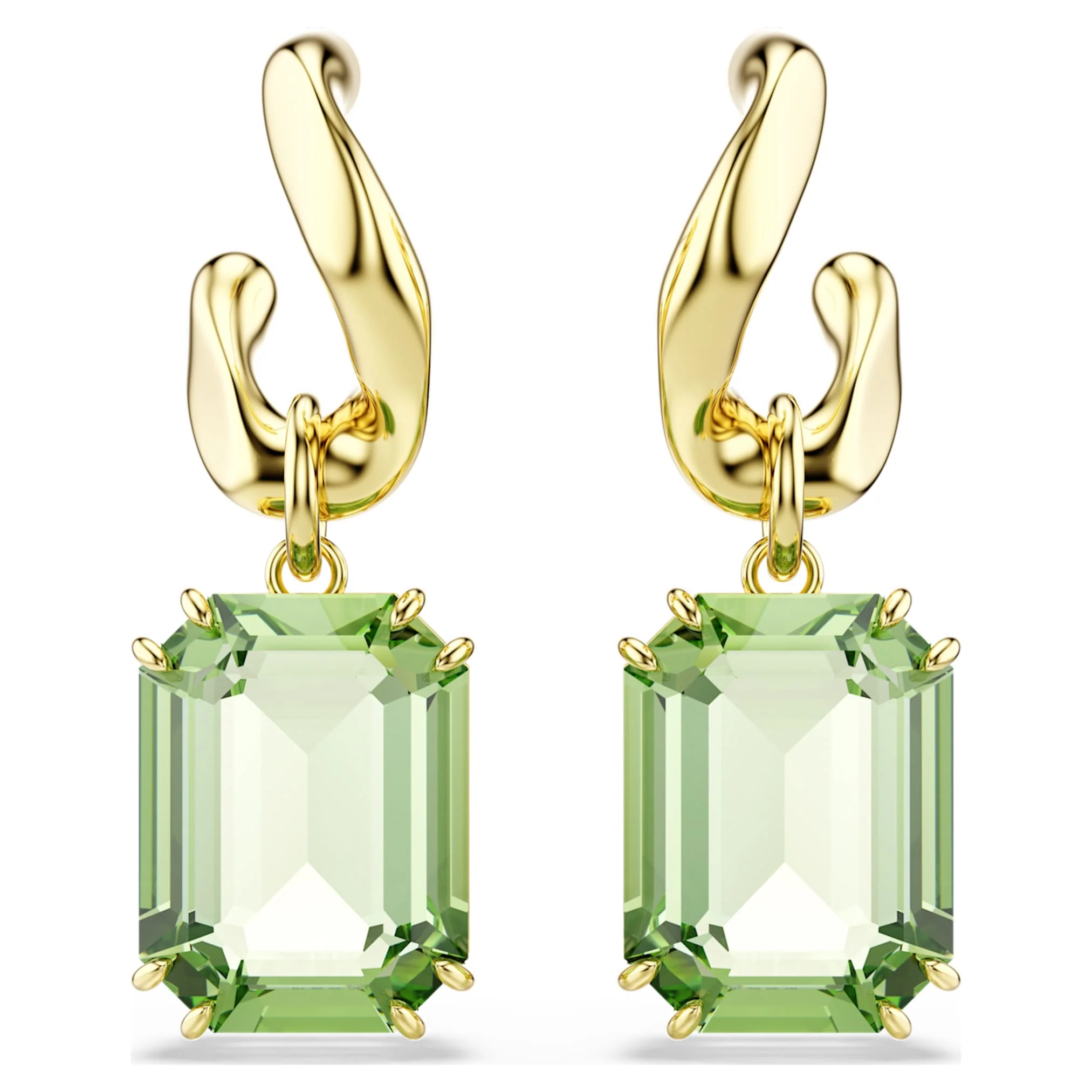 Millenia drop earrings Octagon cut, Green, 18K gold finish