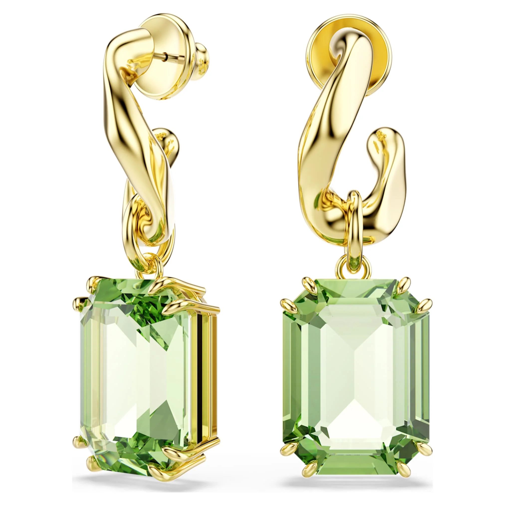 Millenia drop earrings Octagon cut, Green, 18K gold finish - Image 2
