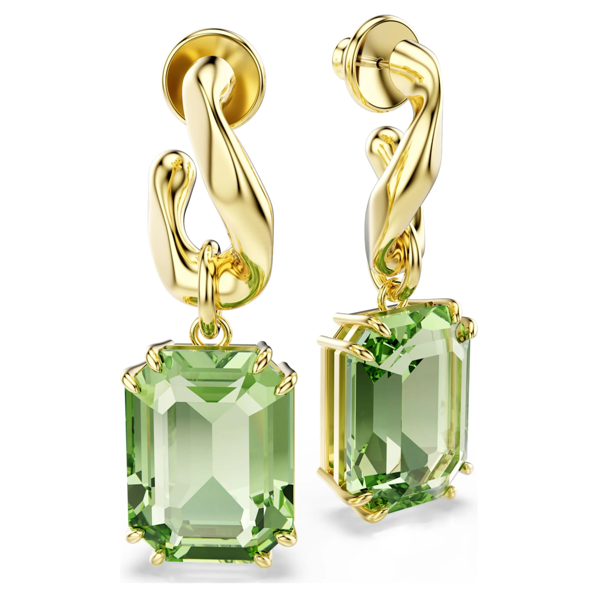 Millenia drop earrings Octagon cut, Green, 18K gold finish - Image 3