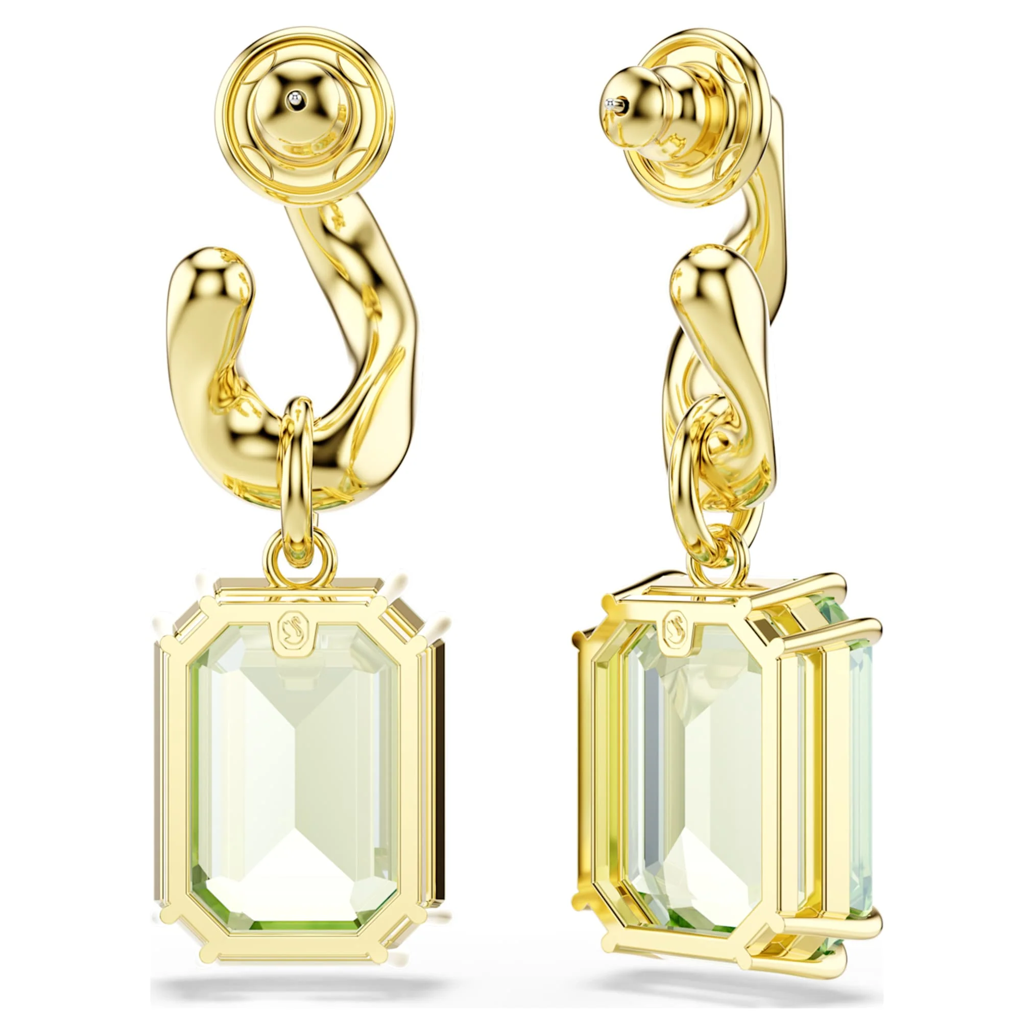 Millenia drop earrings Octagon cut, Green, 18K gold finish - Image 4