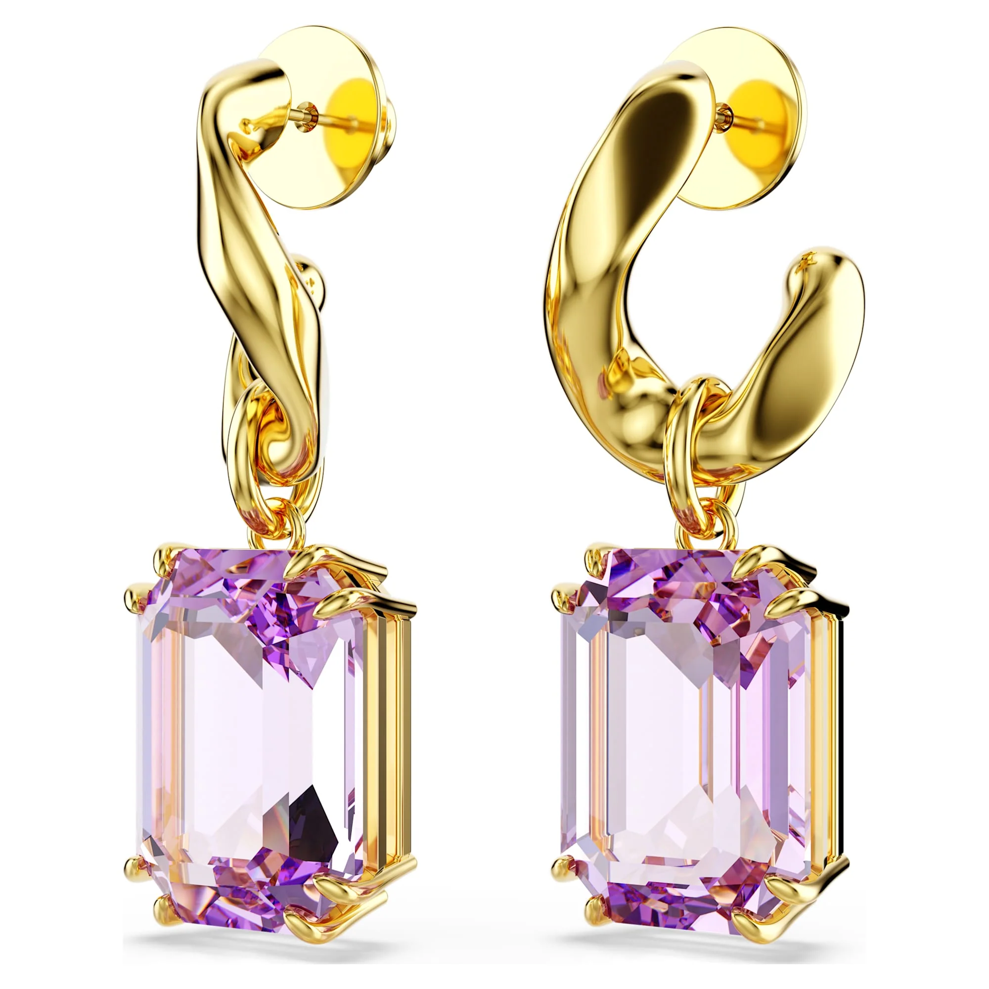 Millenia drop earrings Octagon cut, Purple, Gold-tone plated - Image 3