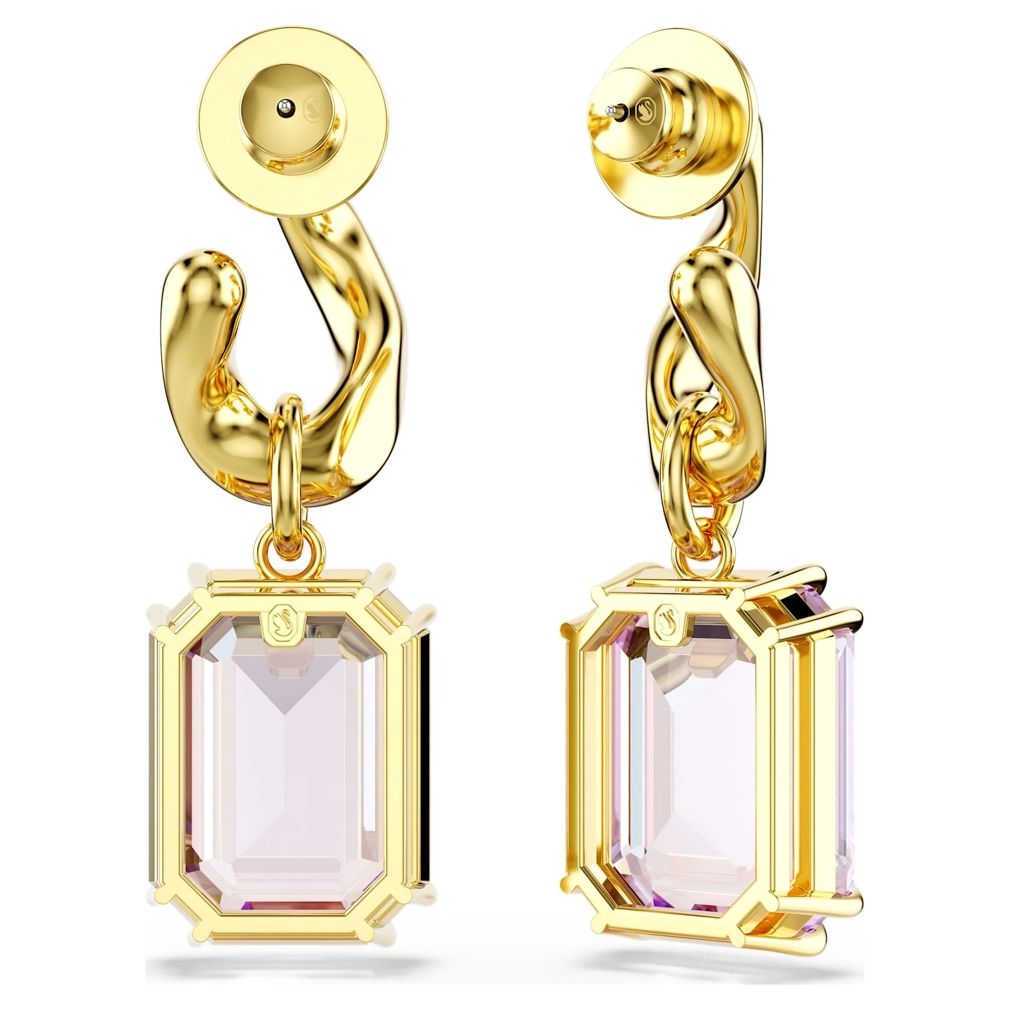 Millenia drop earrings Octagon cut, Purple, Gold-tone plated - Image 4
