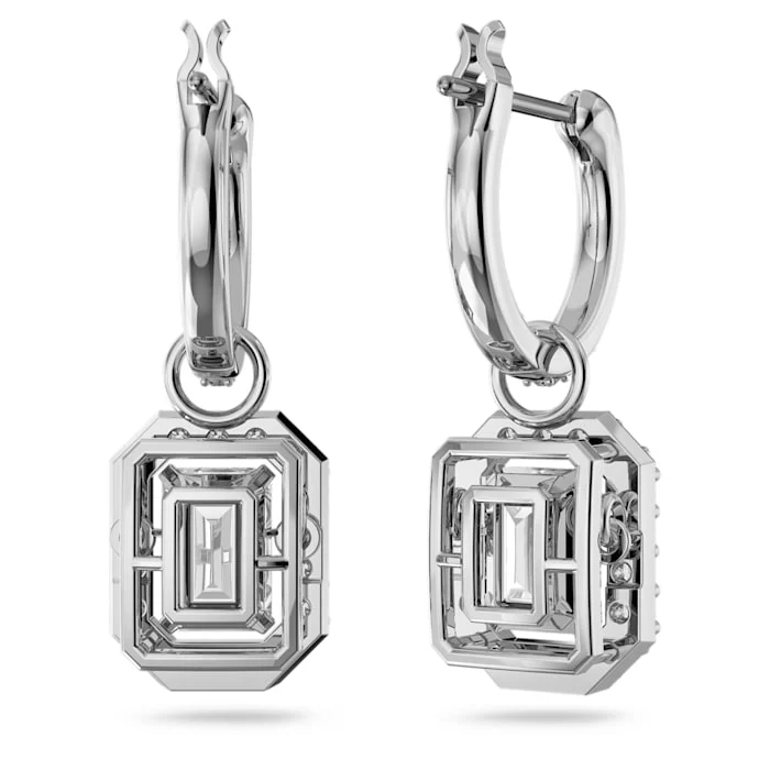 Millenia drop earrings Octagon cut, White, Rhodium plated - Image 3