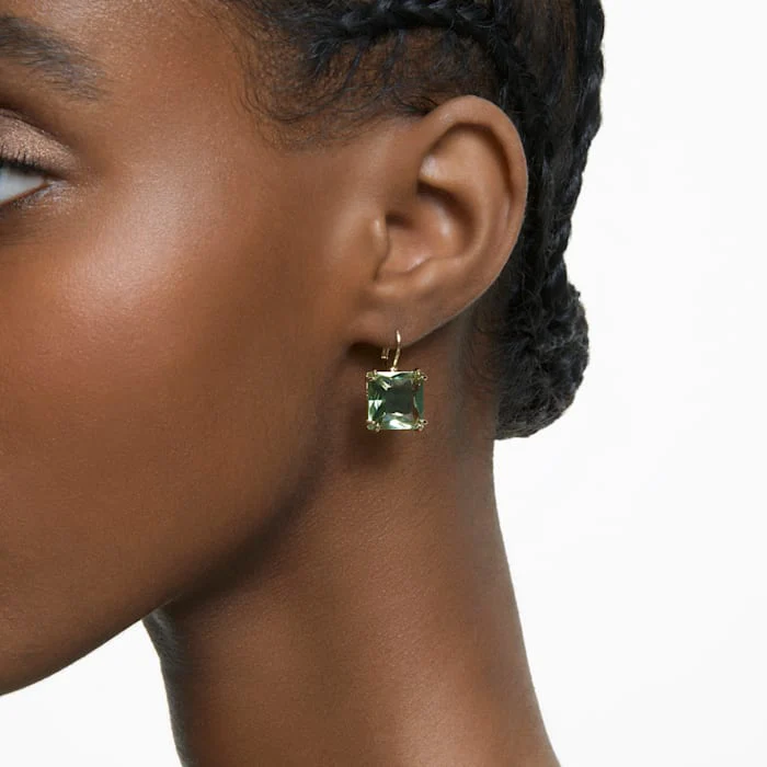 Millenia drop earrings Square cut, Green, Gold-tone plated - Image 3