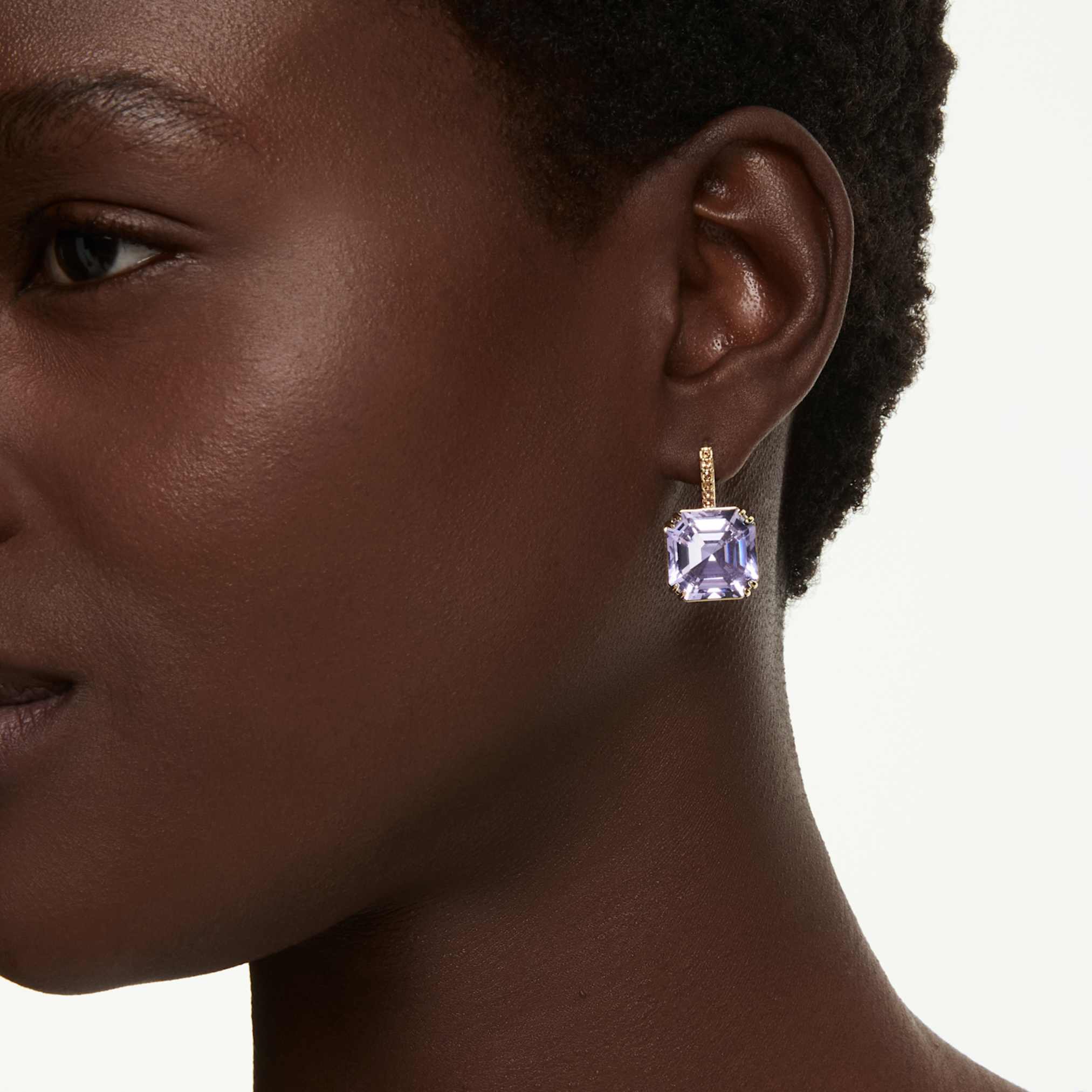 Millenia drop earrings Square cut, Purple, 18K gold finish - Image 5