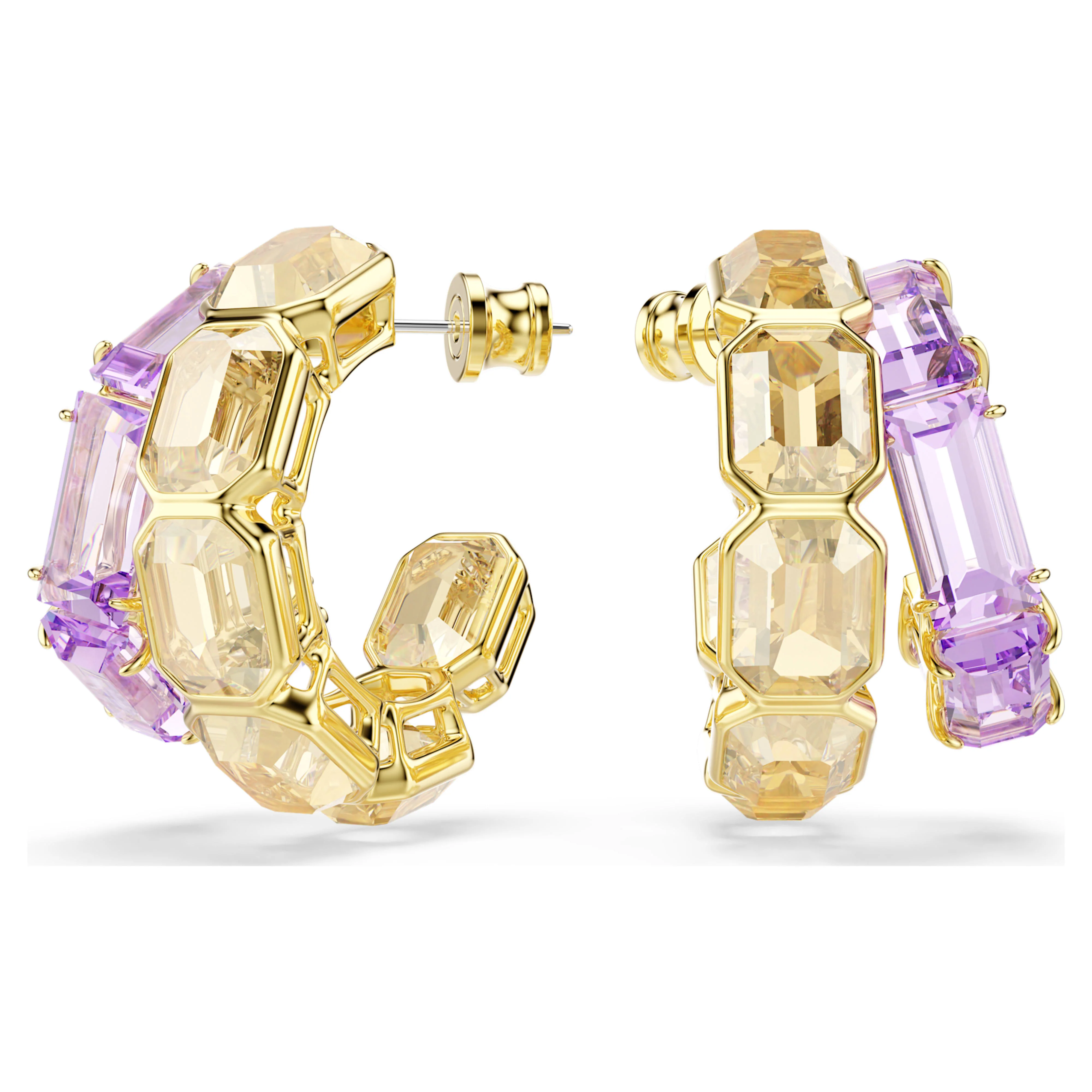 Millenia hoop earrings Mixed cuts, Multicolored, Gold-tone plated