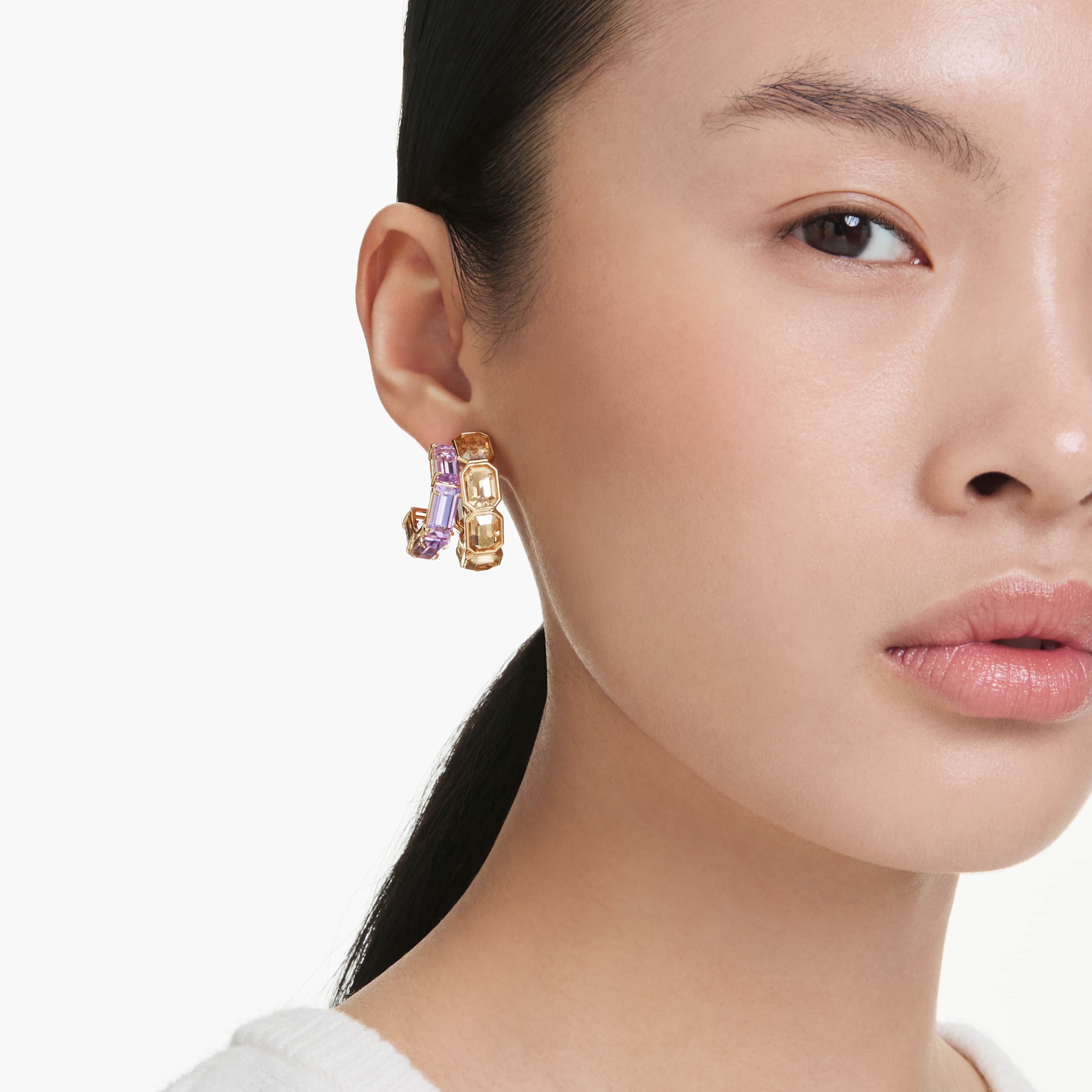 Millenia hoop earrings Mixed cuts, Multicolored, Gold-tone plated - Image 5